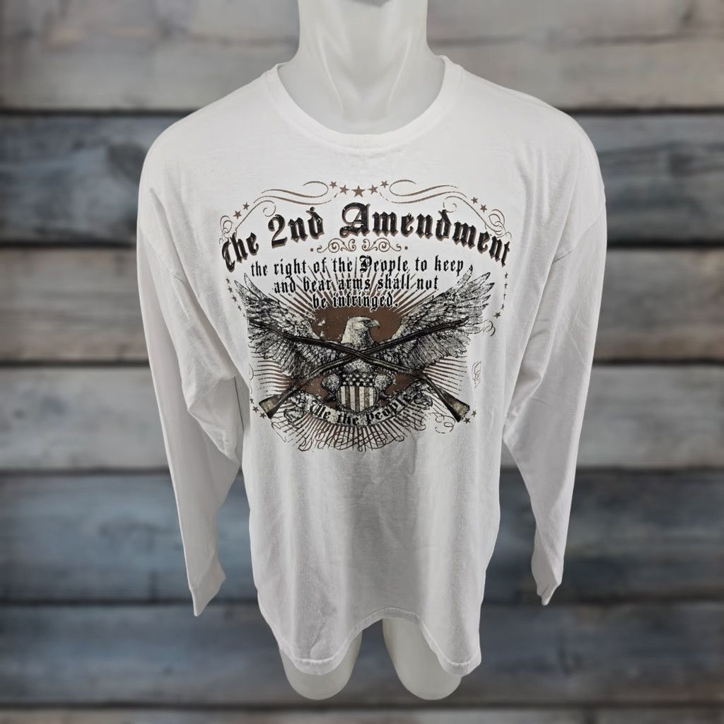 Vintage VINTAGE Bayside LONG SLEEVE T-SHIRT 2XL White Men’s 2ND AMENDMENT Shirt Mens Burlap? Size US XXL / EU 58 / 5 - 1 Thumbnail