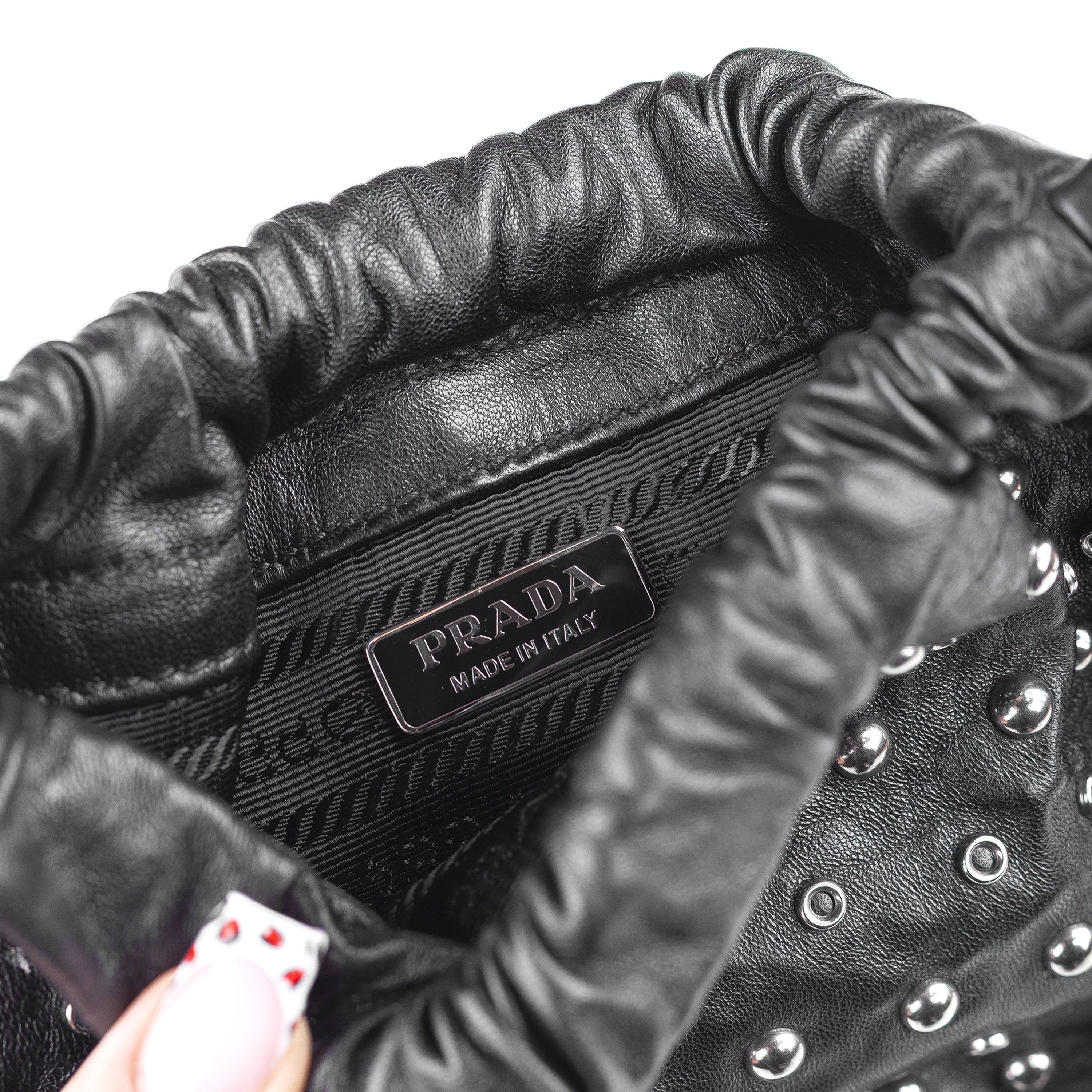 Prada Prada Black Studded Drawstring Pochette Vintage Bag Size ONE SIZE - 5 Thumbnail