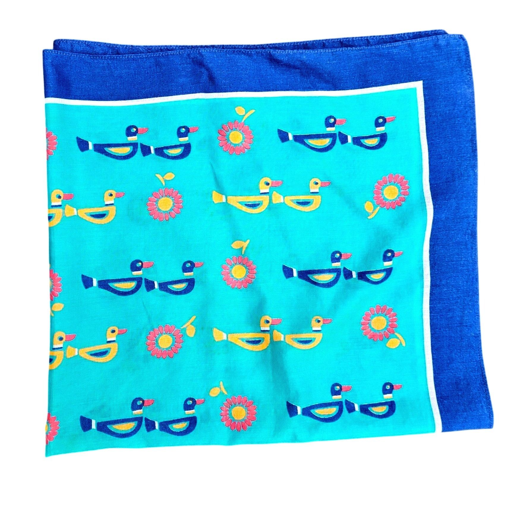 Vintage Ray Strauss 1960s Mod Cotton Scarf Pair Turquoise Marigold M Size ONE SIZE - 15 Thumbnail