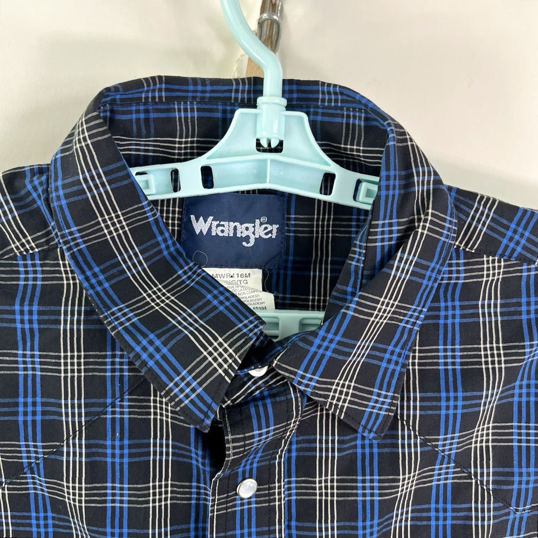 Wrangler VINTAGE Wrangler Pearl Snap Check Shirt Mens XL Blue/Black Long Sleeve Size US XL / EU 56 / 4 - 3 Thumbnail