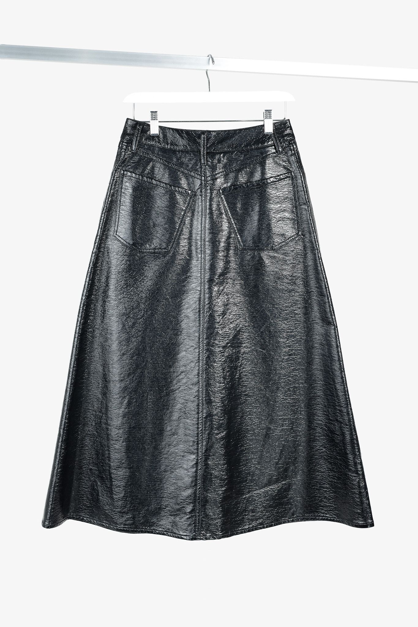 Designer Beaufille Latona Black Patent Faux-Leather Skirt Size 26" / US 2 / IT 38 - 2 Thumbnail