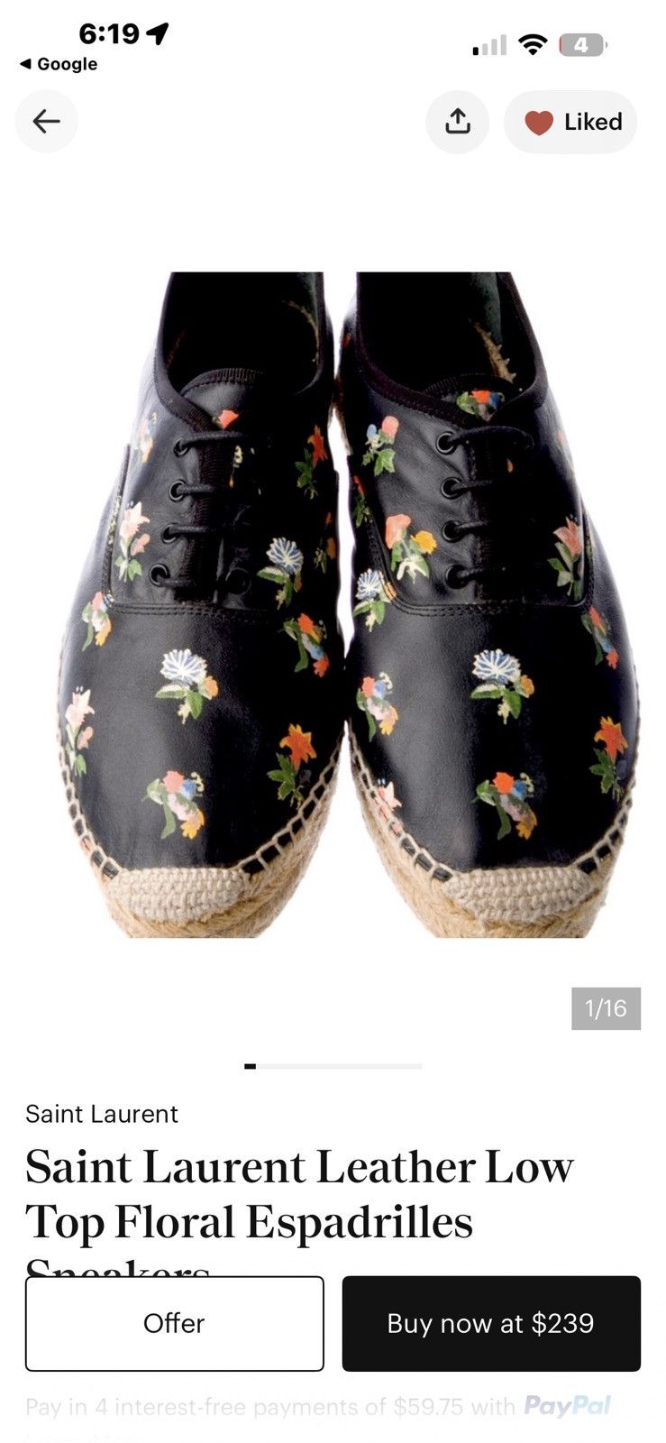 Yves Saint Laurent Saint Laurent Paris Floral Espadrille Lace-Up Flats Size US 9.5 / IT 39.5 - 7 Thumbnail