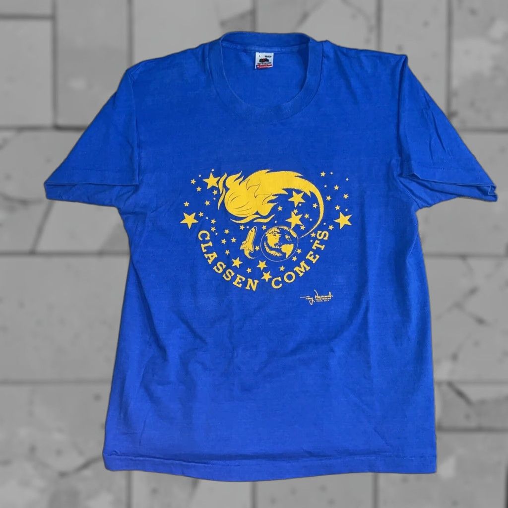 Vintage VINTAGE Single Stitch Blue Classen Comets T-shirt Mens Large USA Short Sleeve Size US L / EU 52-54 / 3 - 1 Thumbnail