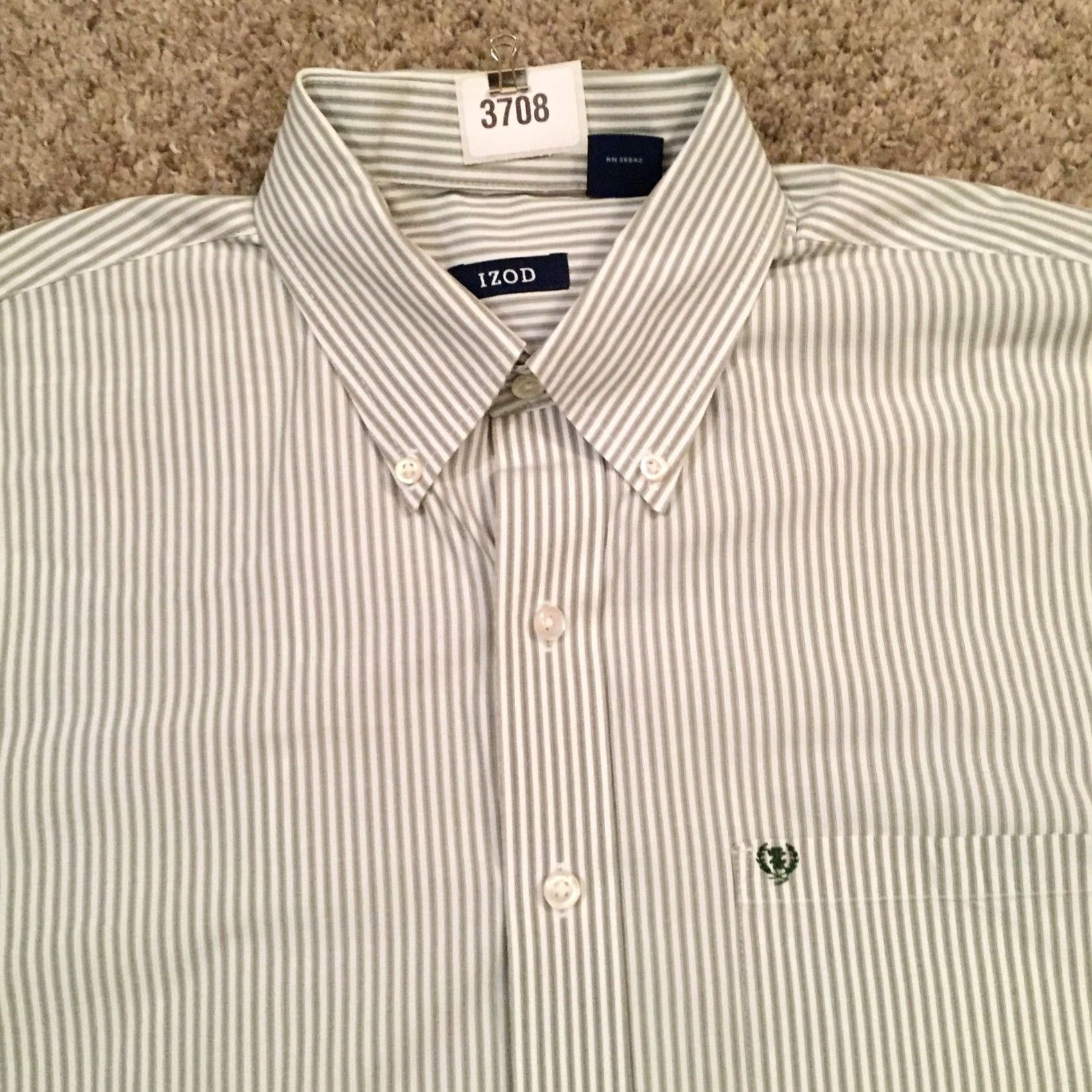 Izod IZOD Shirt Mens Large Green Striped Long Sleeve Button Down Size US L / EU 52-54 / 3 - 3 Thumbnail