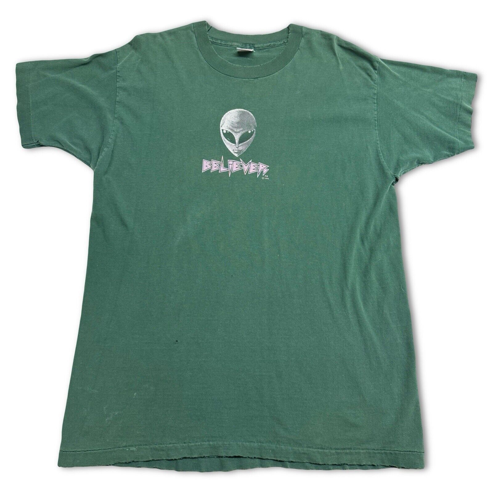 1995 Alien Workshop “BELIEVER” Green Skateboard TShirt Green Short Sleeve T Shirts