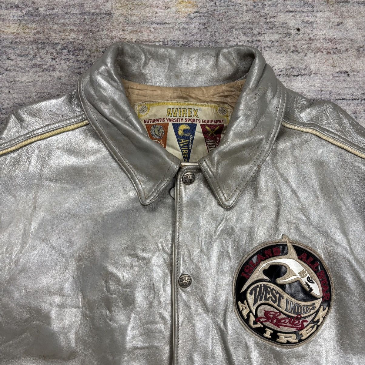 Avirex Vintage 90s Avirex west indies shark varsity leather jacket Size US XXL / EU 58 / 5 - 5 Thumbnail
