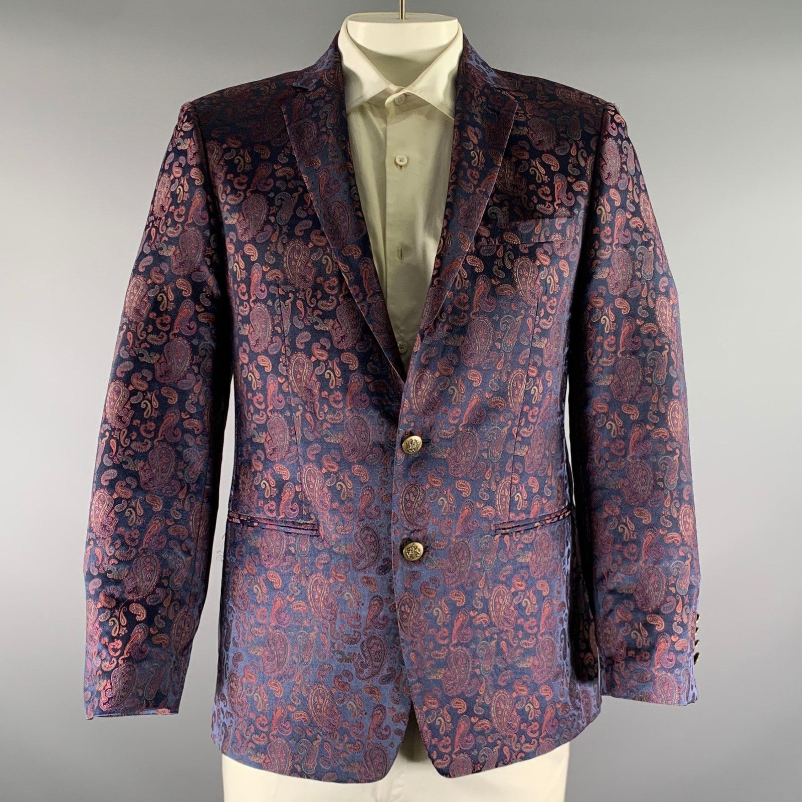 Tallia TALLIA 42R Navy Burgundy Green Paisley Poly Sport Coat Size 42R - 1 Thumbnail