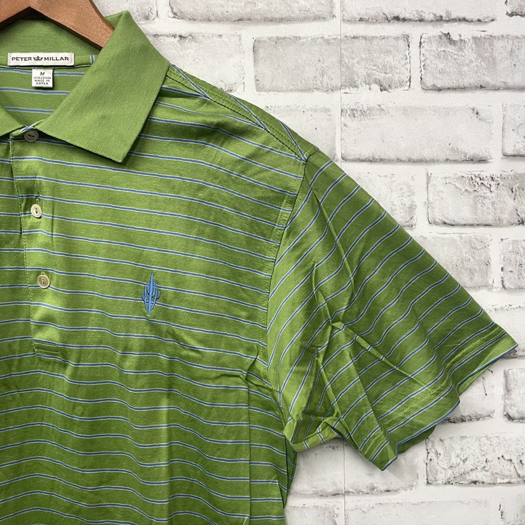 Peter Millar Peter Millar Polo Shirt Striped 100% Cotton Mens Size M Green Size US M / EU 48-50 / 2 - 2 Thumbnail