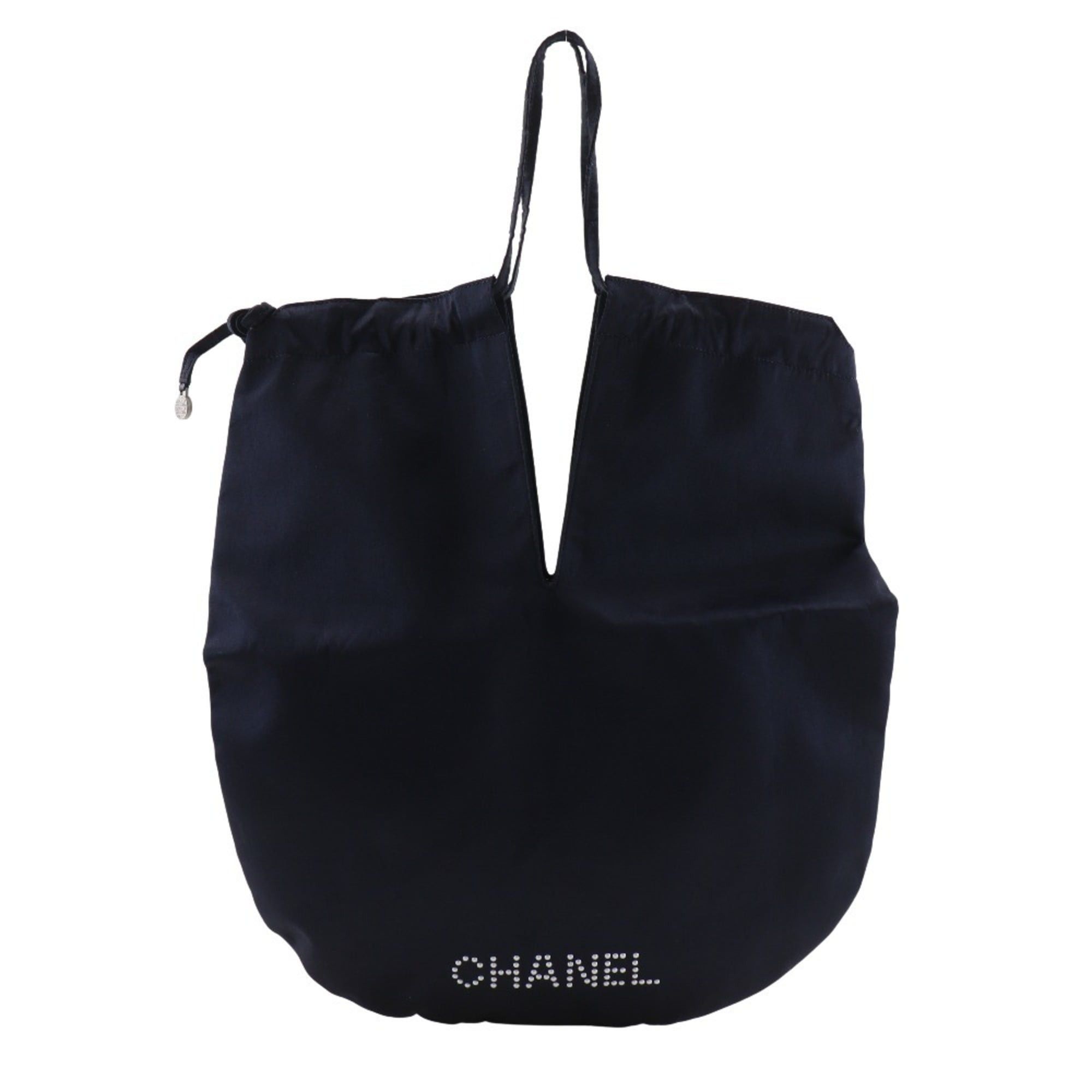 Chanel CHANEL Pearl Logo Shoulder Bag Drawstring A17840 Satin Black Women's Size ONE SIZE - 1 Thumbnail