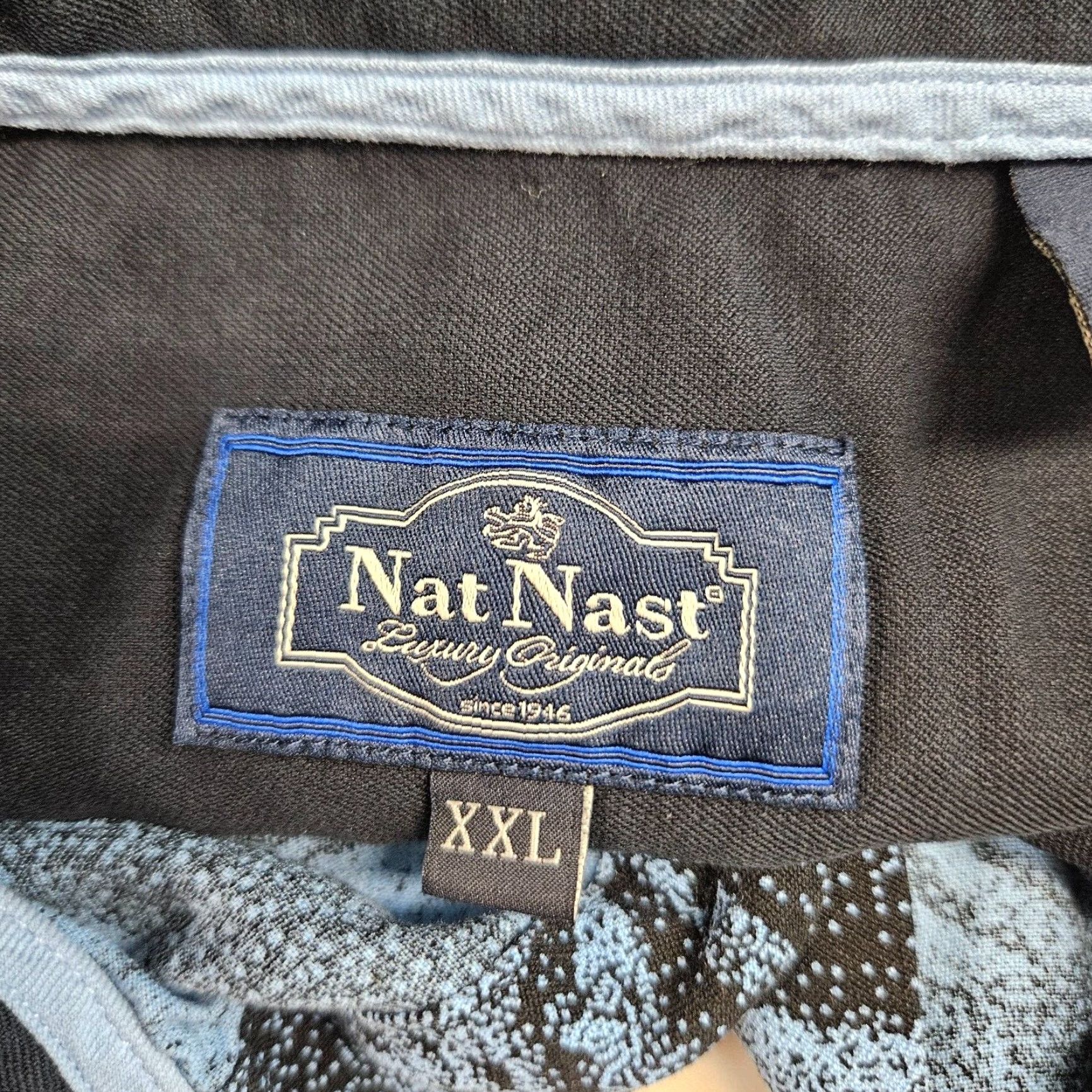 Nat Nast Nat Nast Mens Button Front Shirt Sz 2XL Blue Black Silk Blend Short Sleeve Size US XXL / EU 58 / 5 - 5 Thumbnail