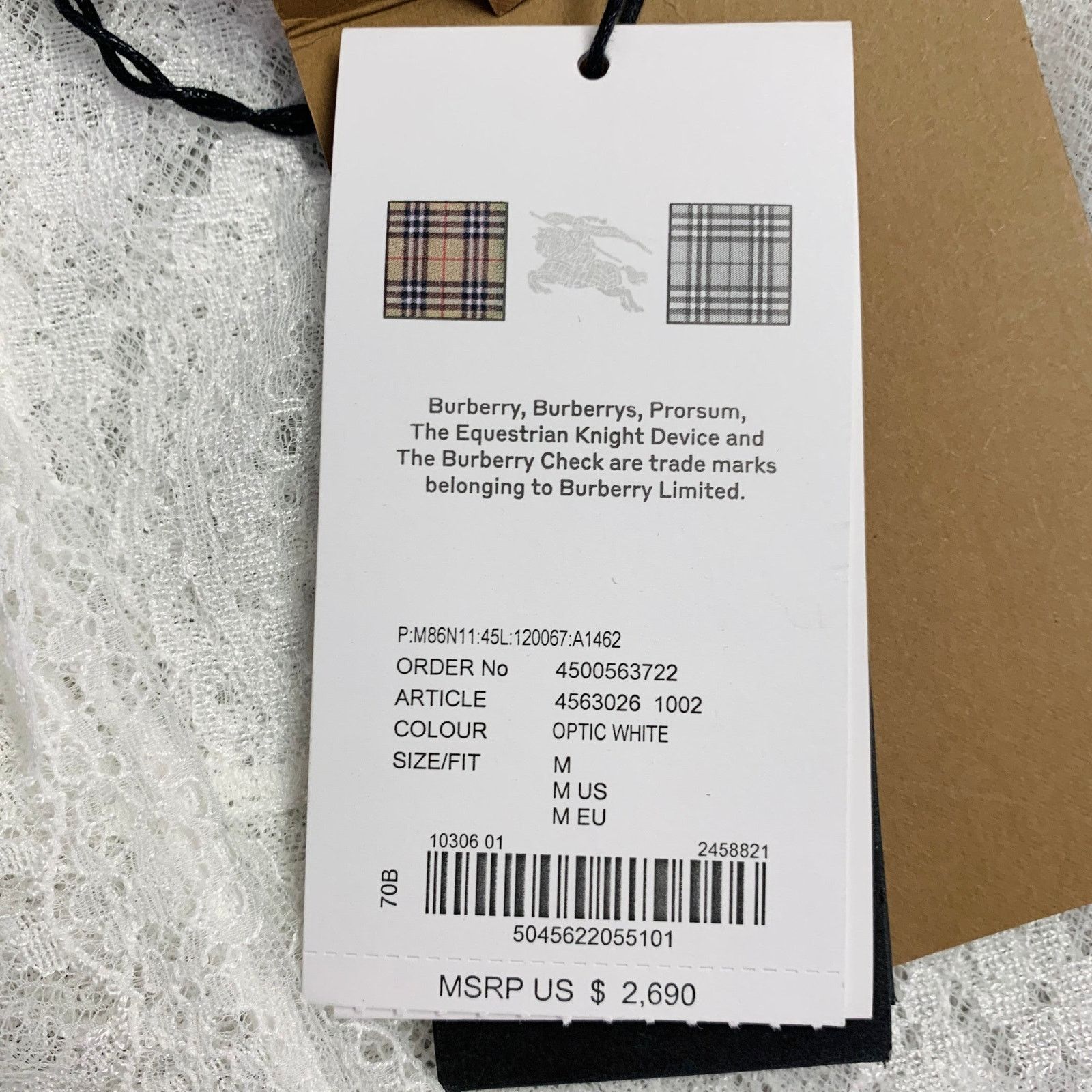 Burberry BURBERRY White Lace Viscose Blend Bow Long Sleeve Shirt Size US M / EU 48-50 / 2 - 4 Thumbnail