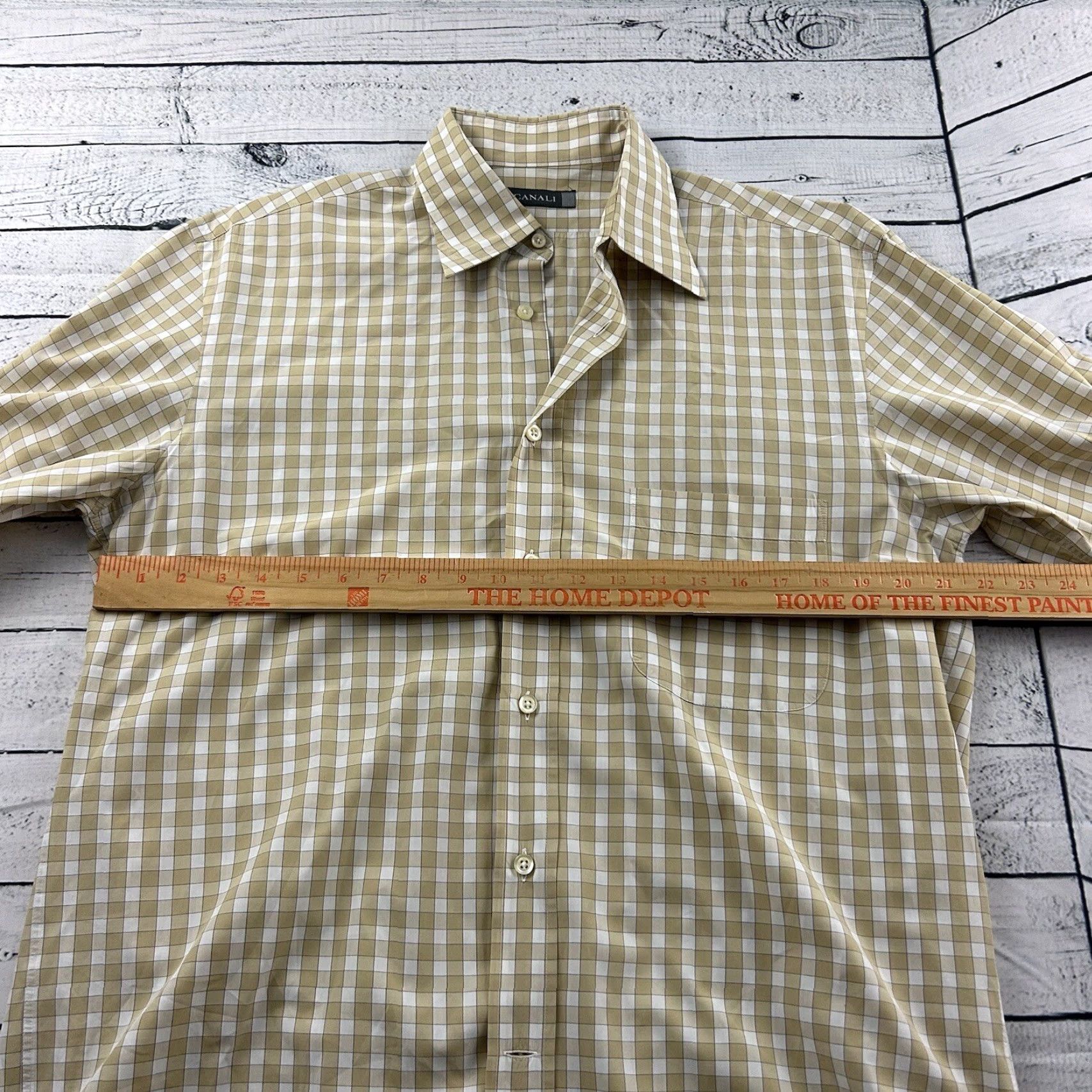 Canali Canali Plaid Button-Up Shirt Mens Medium White Beige Long Sleeve Cotton Woven Size US M / EU 48-50 / 2 - 4 Thumbnail