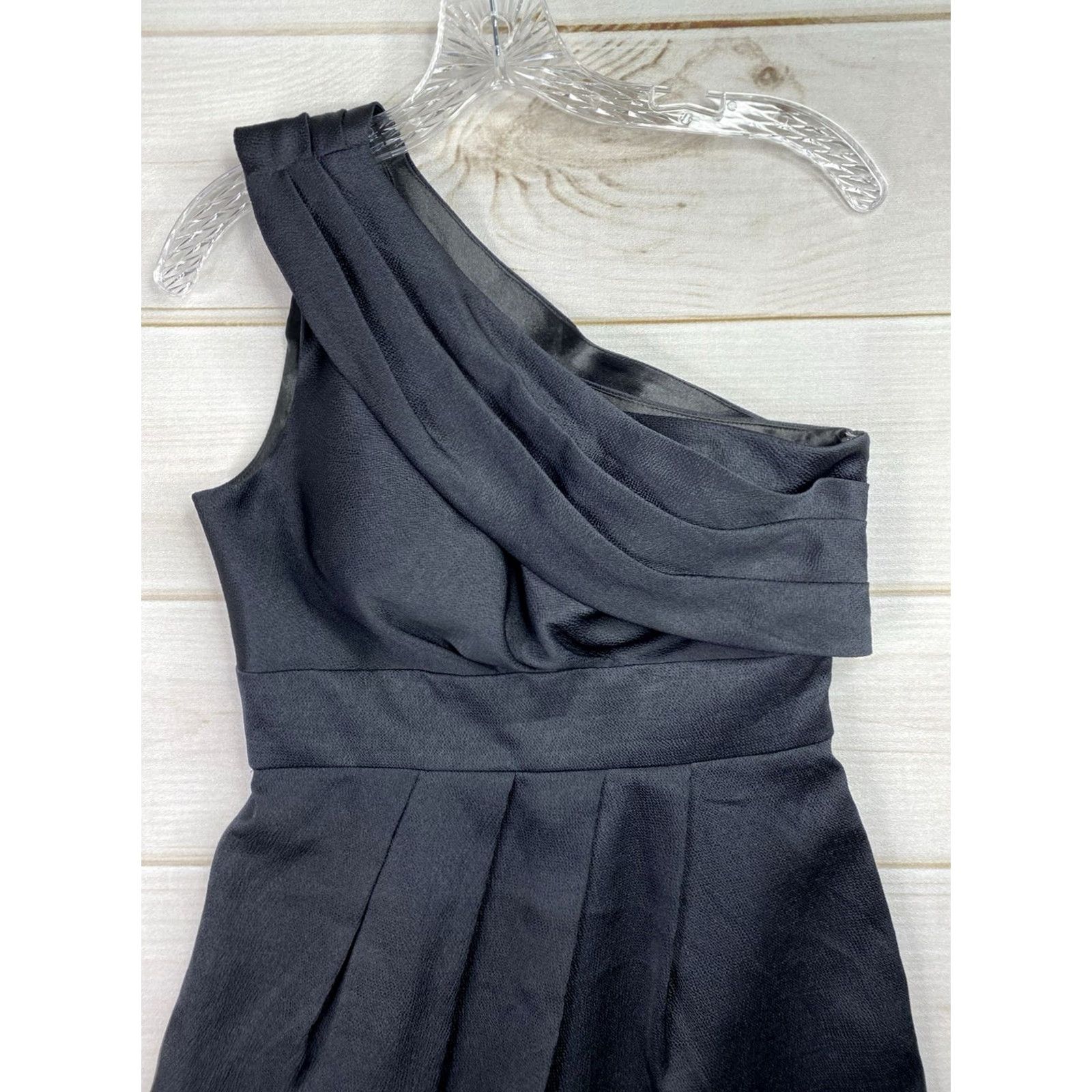 Vintage Jenny Yoo Dress Womens 6 Black One Shoulder Cocktail With Sash V Side Zip Satin Dress Size M / US 6-8 / IT 42-44 - 2 Thumbnail