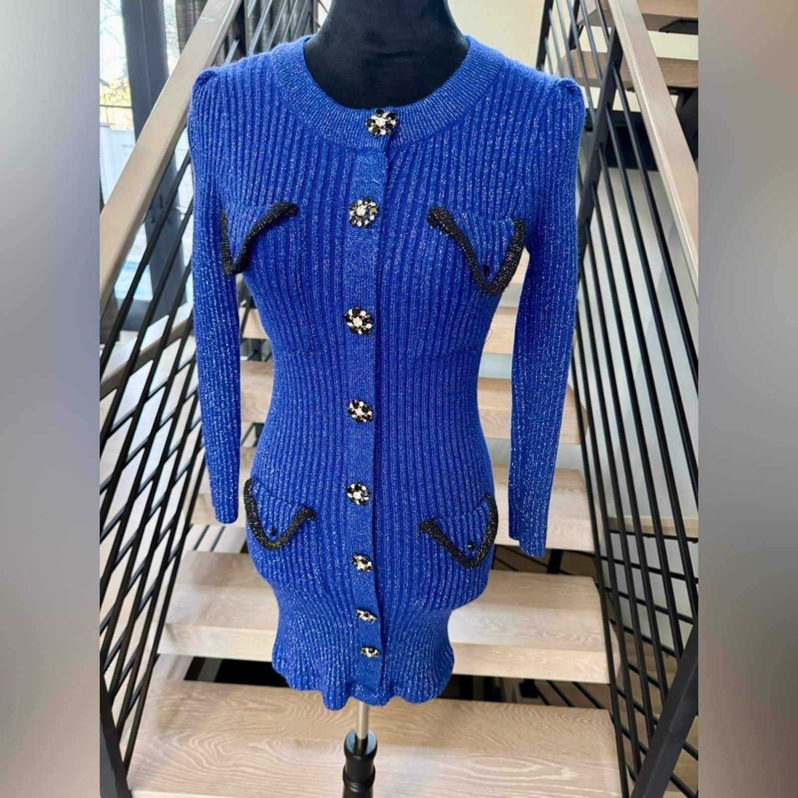 Other Shimmery and Chic Luxury Party Y2K Blue Knit Dress size S Size S / US 4 / IT 40 - 4 Thumbnail