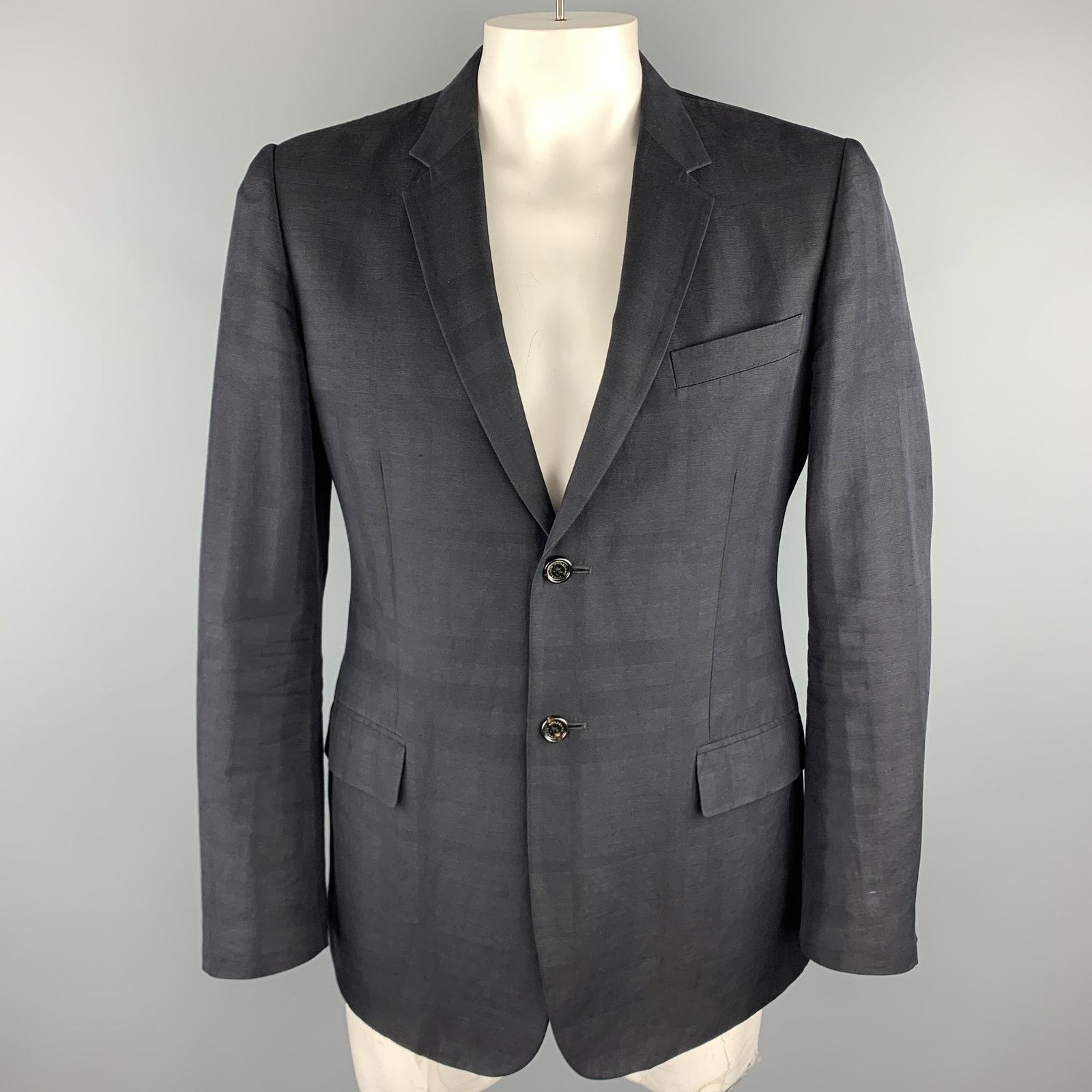 Burberry Size 44 Black Plaid Cotton Blend Notch Lapel Sport Coat Size 44R - 1 Thumbnail