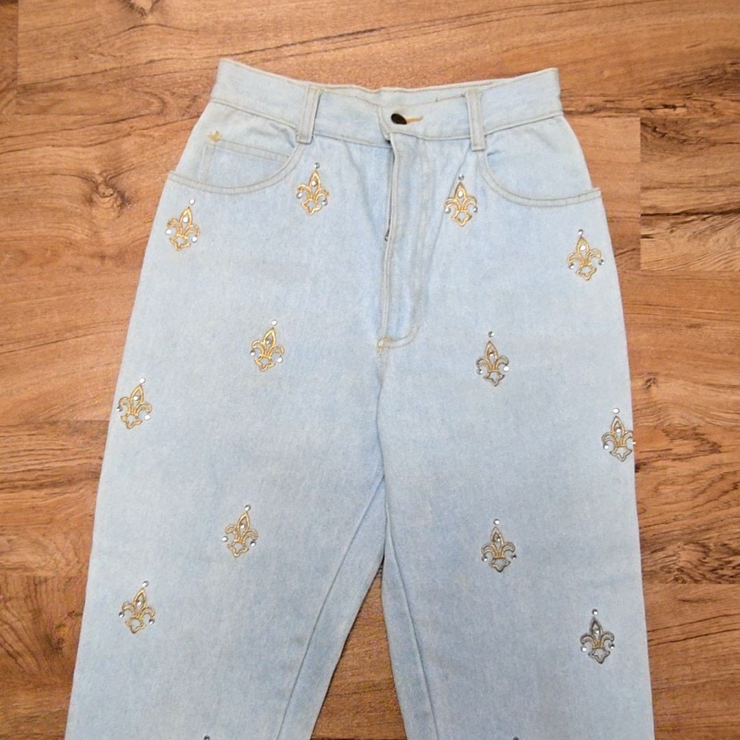 Monique Lhuillier Vintage Monique Fleur De Lis Embroidered Jeans 7/8 Size 30" / US 8 / IT 44 - 3 Thumbnail