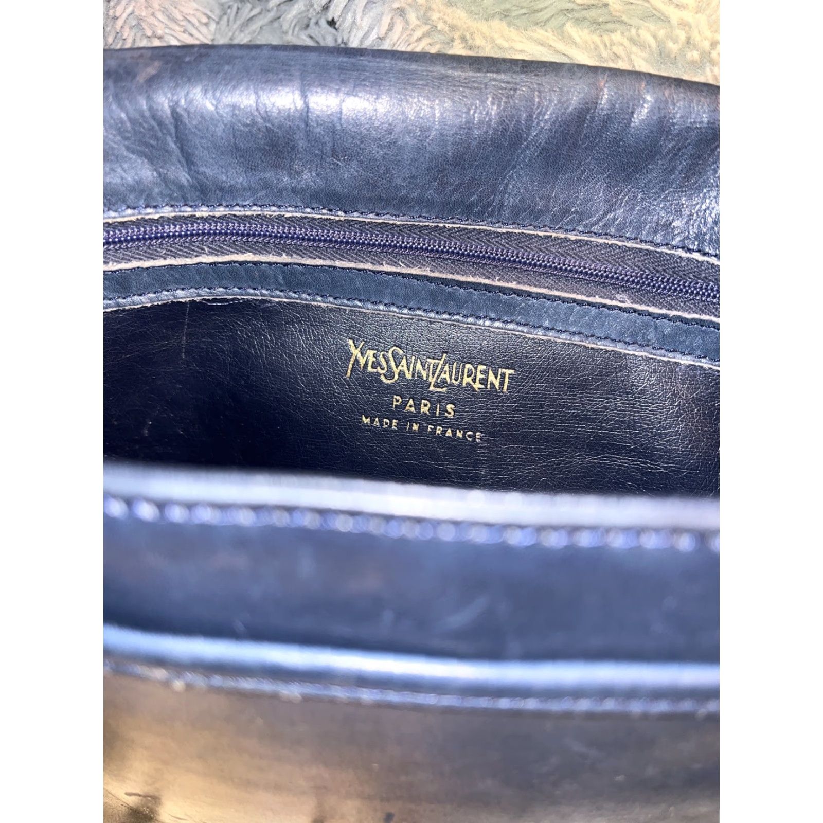 Yves Saint Laurent VINTAGE Yves Saint Laurent Dark Blue Leather Purse Made In Paris Satchel/Top Handle Bag Women Medium Size ONE SIZE - 3 Thumbnail
