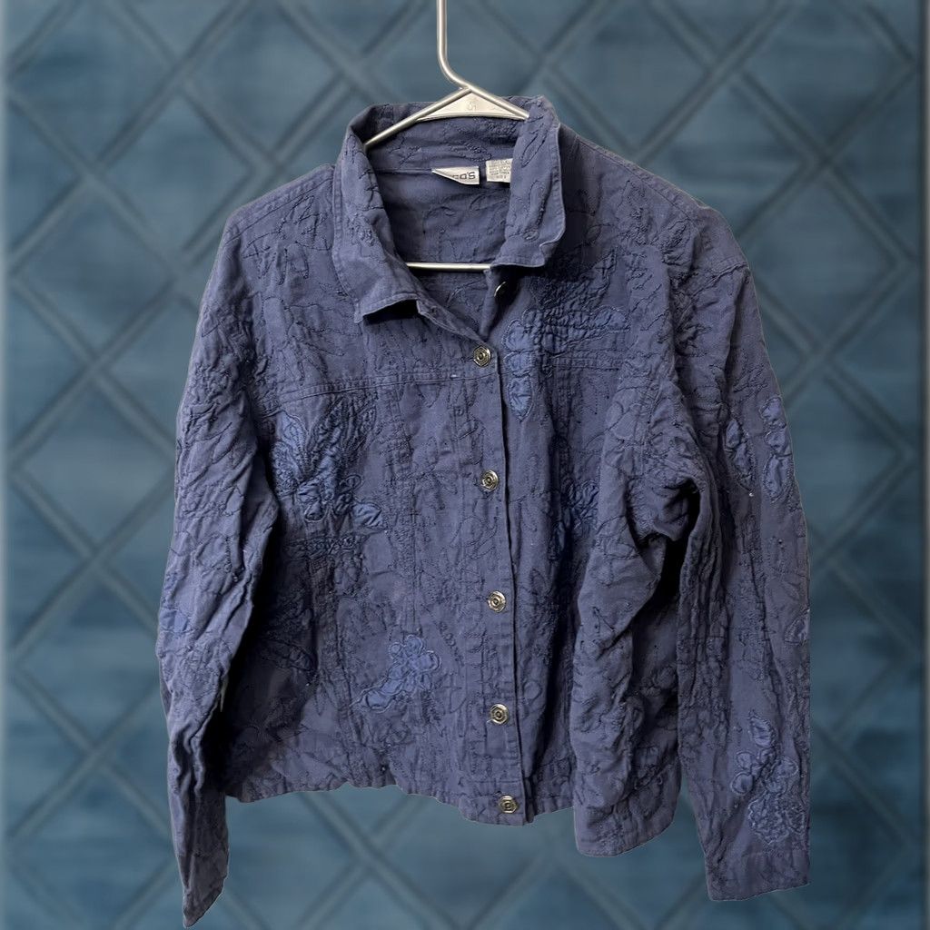 Vintage CHICO'S Jacket Blue Size 3 Long Sleeve Button Front Women Cotton & Linen Blend Basic Jacket adults Womens Size XS / US 0-2 / IT 36-38 - 1 Thumbnail