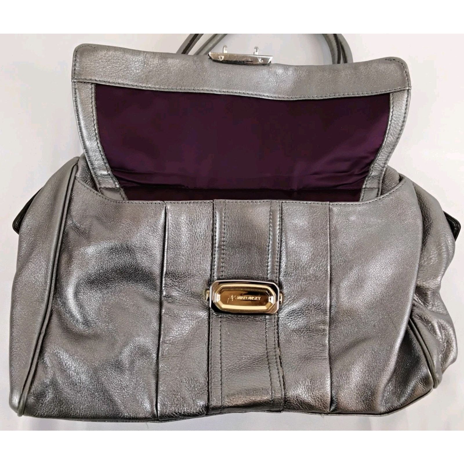 Other B Makowsky Silver Leather Handbag Top Handles Slouch Purse Size ONE SIZE - 6 Thumbnail