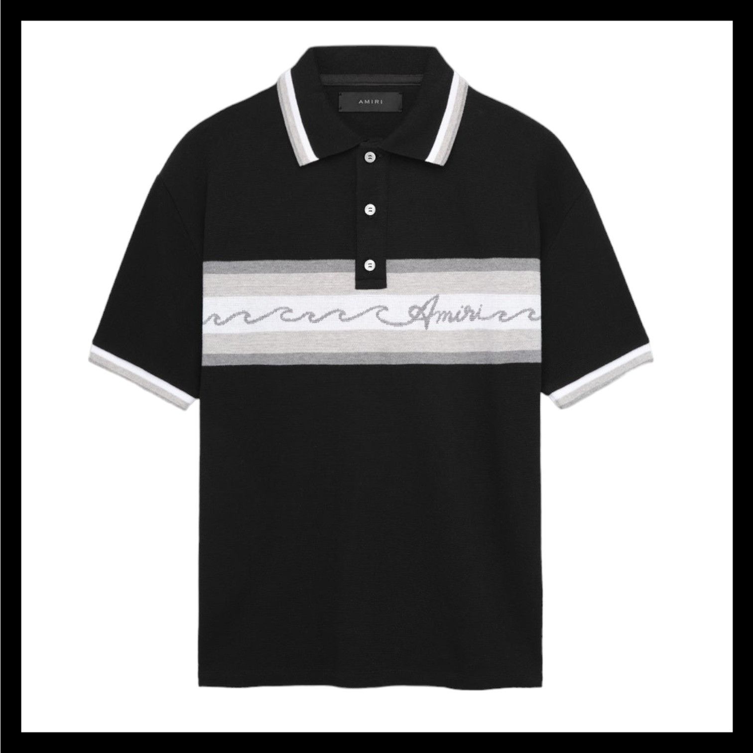 Amiri o1s1wg110825 Wave Baja Stripe Piqué Knit Polo Shirt Size US XL / EU 56 / 4 - 2 Thumbnail