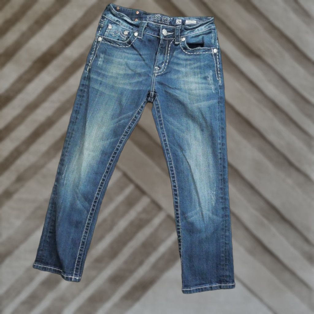 Miss Me Miss Me Jeans Womens 26 28x25 Blue Boyfriend Capri McBling Size 26" / US 2 / IT 38 - 1 Thumbnail