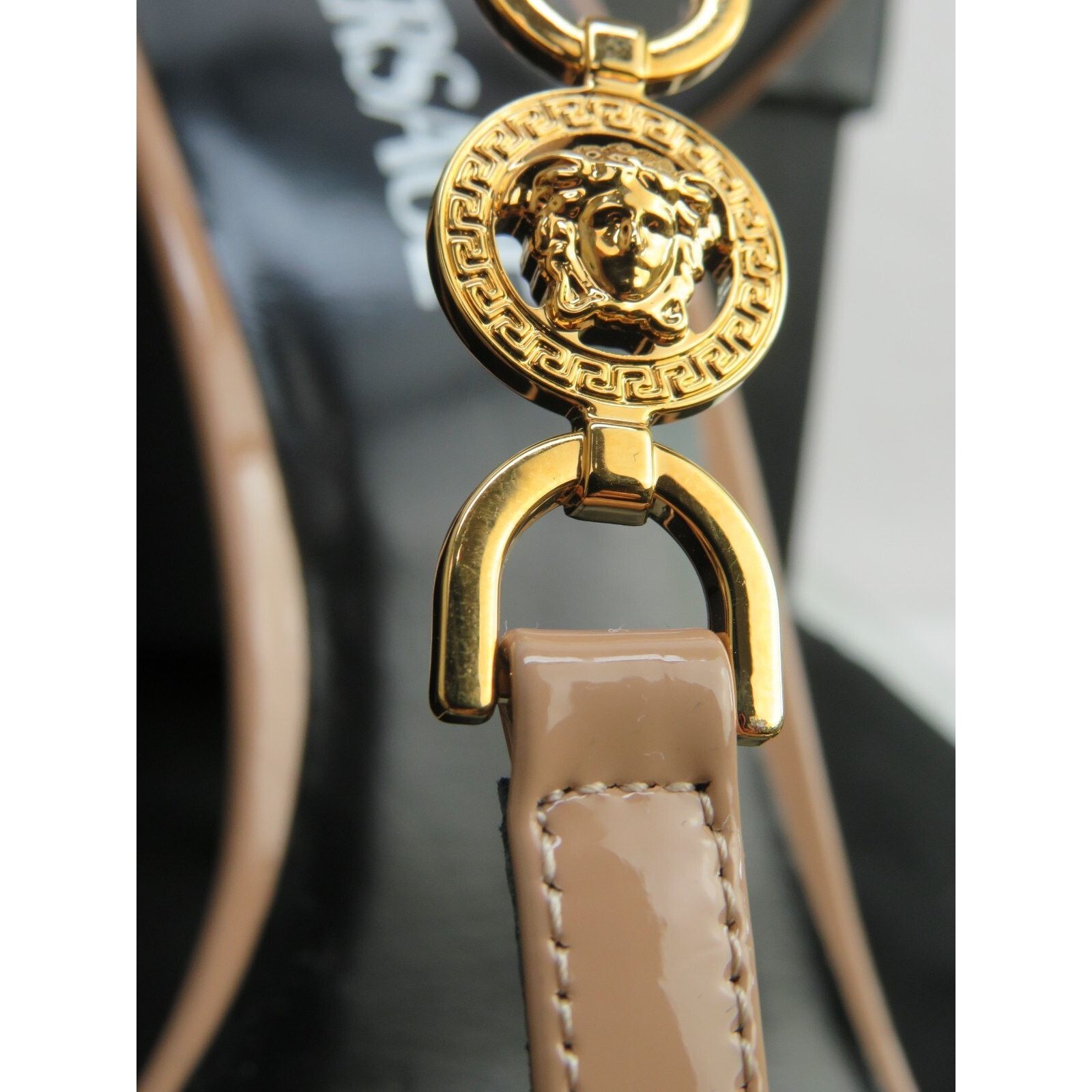 Versace VERSACE NUDE PATENT LEATHER GOLD MEDUSA SANDAL PUMPS 37.5 IT Size US 7.5 / IT 37.5 - 2 Thumbnail