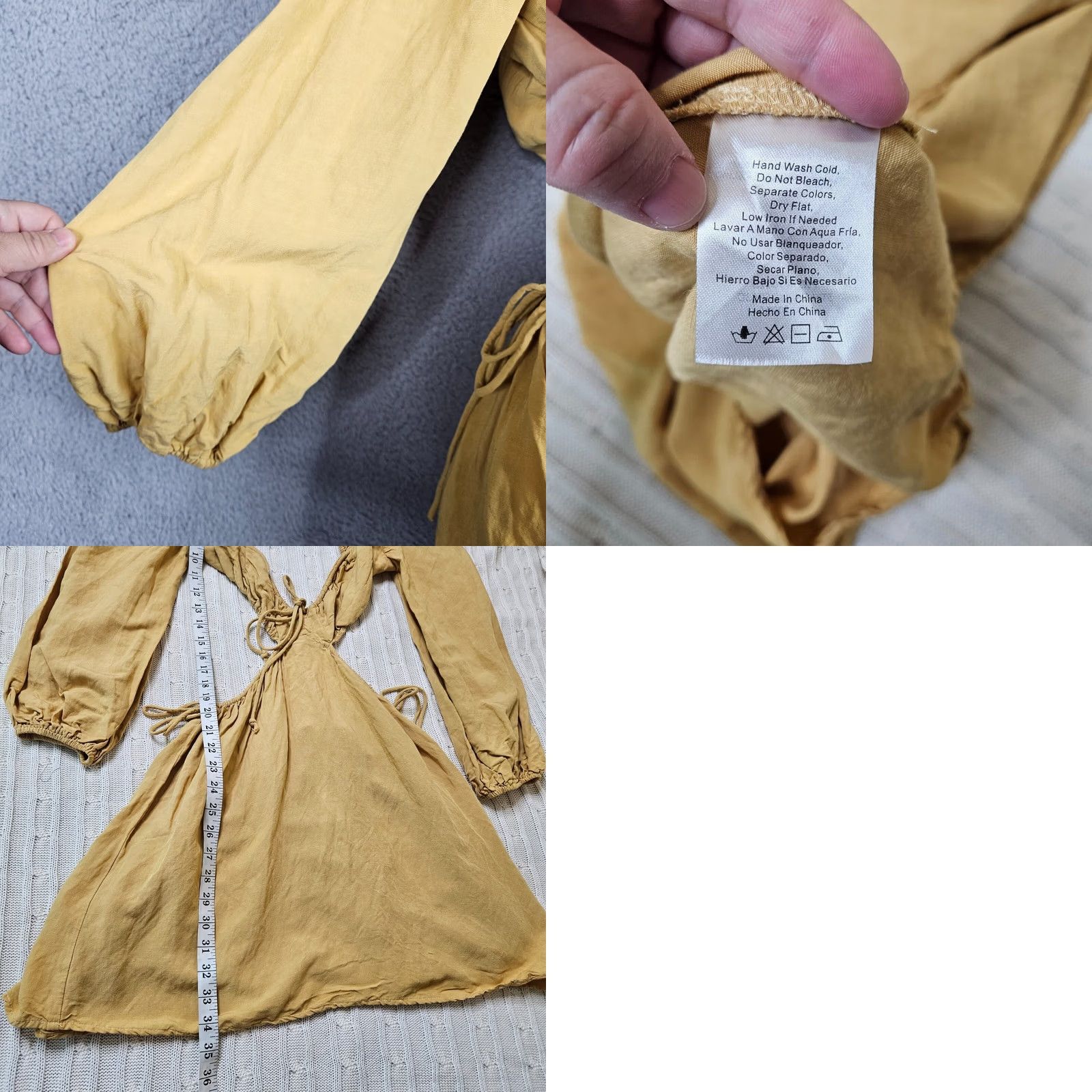 Vintage 12 TH Tribe Women's Midi A-Line Dress V-Neck Long Sleeve Sz S Mustard Yellow Size S / US 4 / IT 40 - 8 Thumbnail