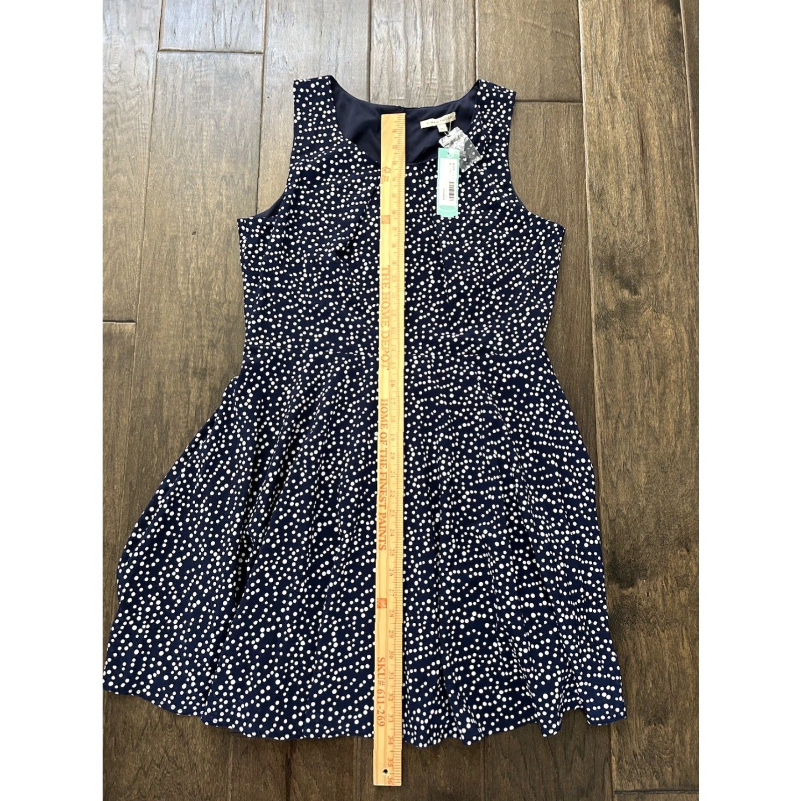 Sugar 41 Hawthorn Stitch Fix Sleeveless Dress Women's 14 Navy Blue Sugar Dot Print A-Line Knee Length Size XL / US 12-14 / IT 48-50 - 3 Thumbnail