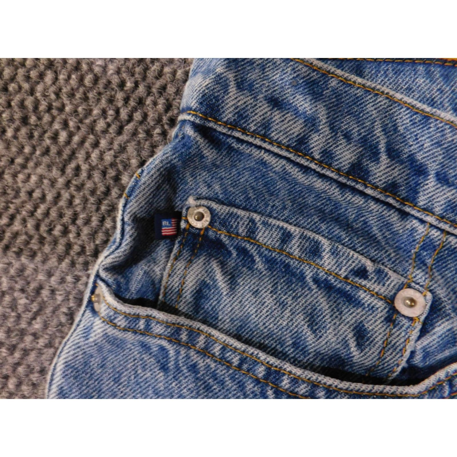 Ralph Lauren VINTAGE Ralph Lauren Jeans Mens 36x22 Blue Denim Straight Leg Distressed Frayed Hem Cotton Zip Size US 36 / EU 52 - 4 Thumbnail