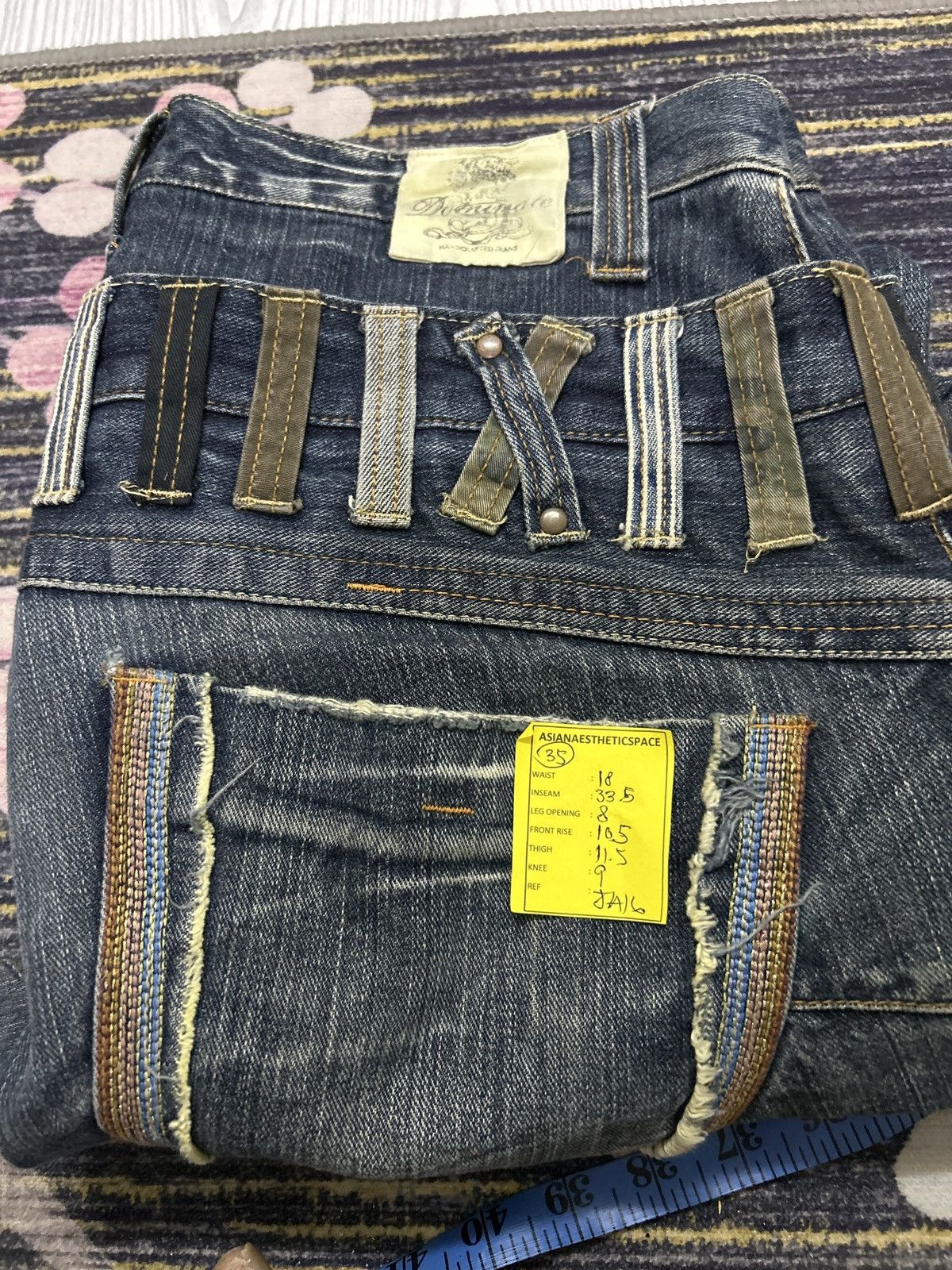 Japanese Brand Vintage Dominate Double Waist Whisker Clawn Mark Distressed Size US 35 - 23 Thumbnail