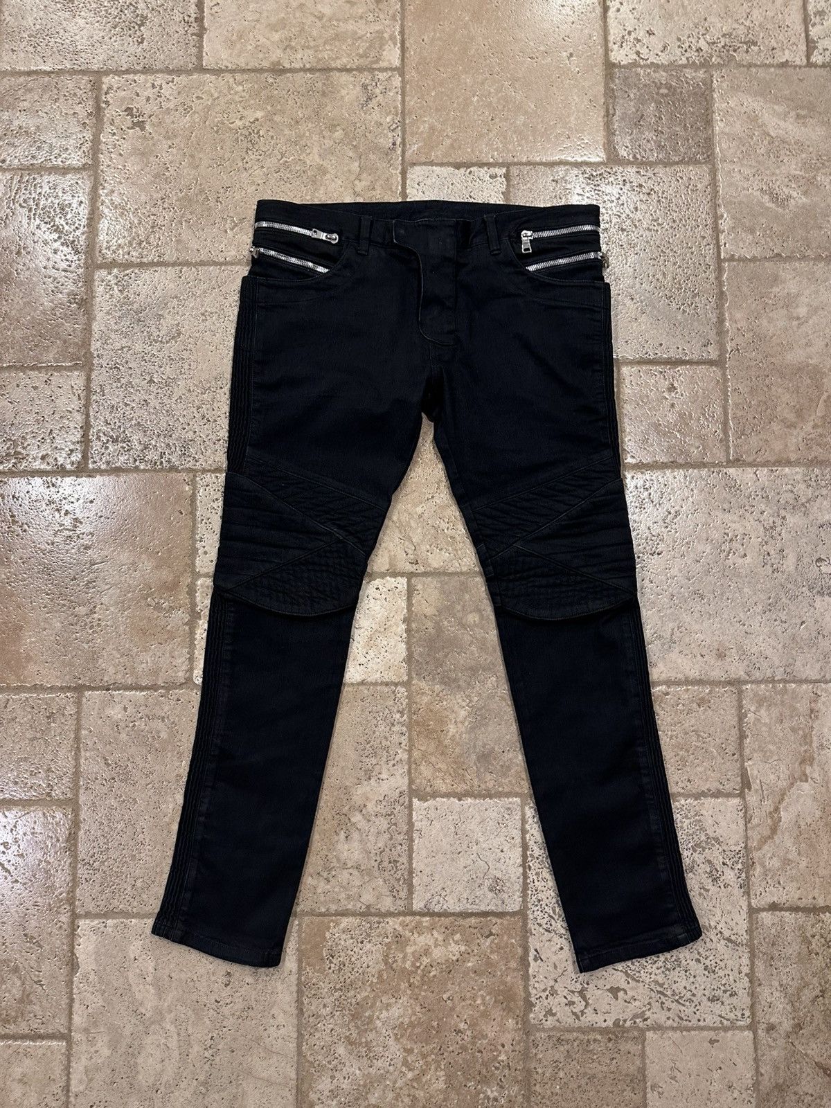 Balmain Balmain Double Zipper Black Wax Paneled Moto Biker Denim Size US 36 / EU 52 - 6 Thumbnail