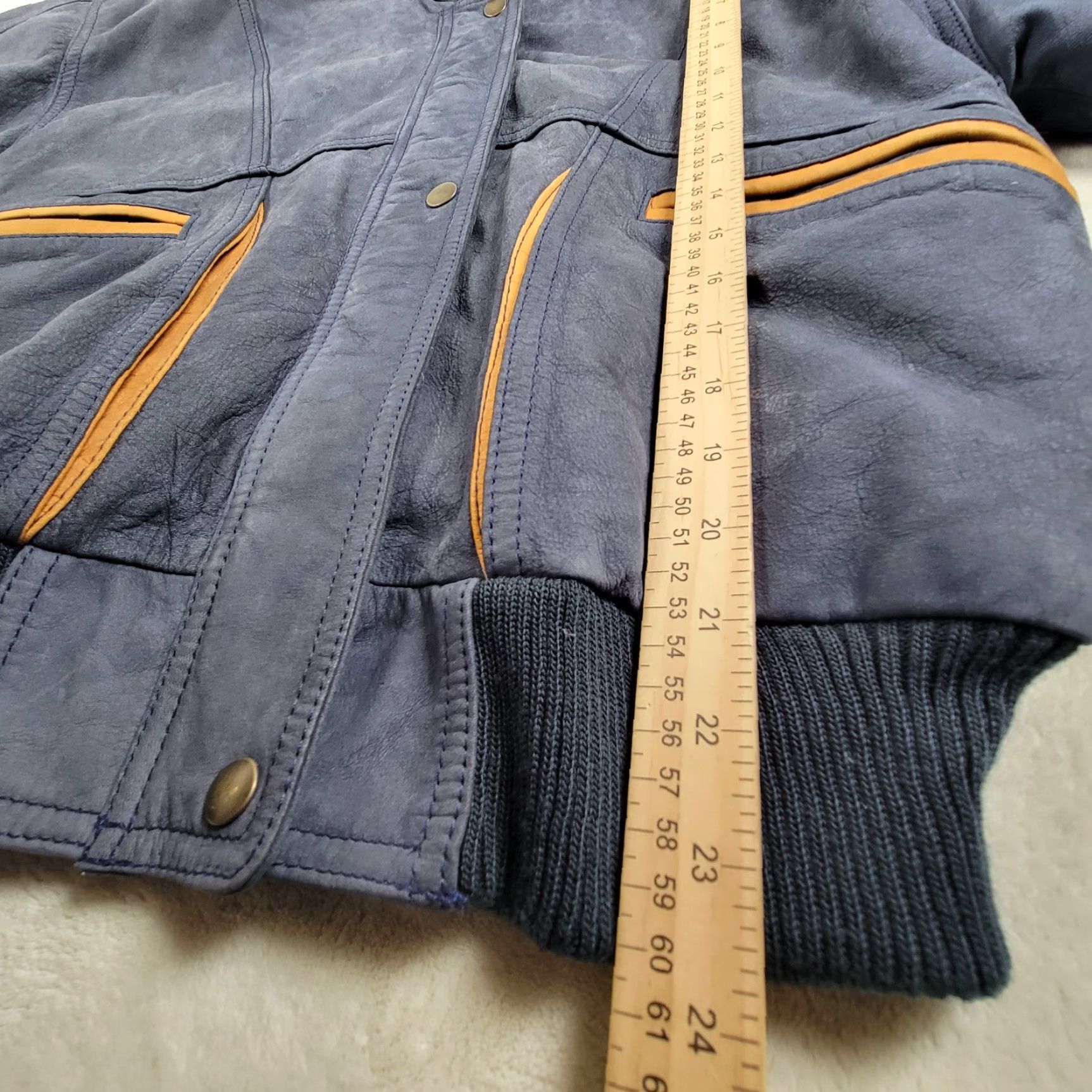 Vintage VINTAGE Outbrook Blue Leather Bomber Jacket Womens XS Oversized 80s 90s Retro Classic School USA Alloy Zipper Snap Size XS / US 0-2 / IT 36-38 - 5 Thumbnail