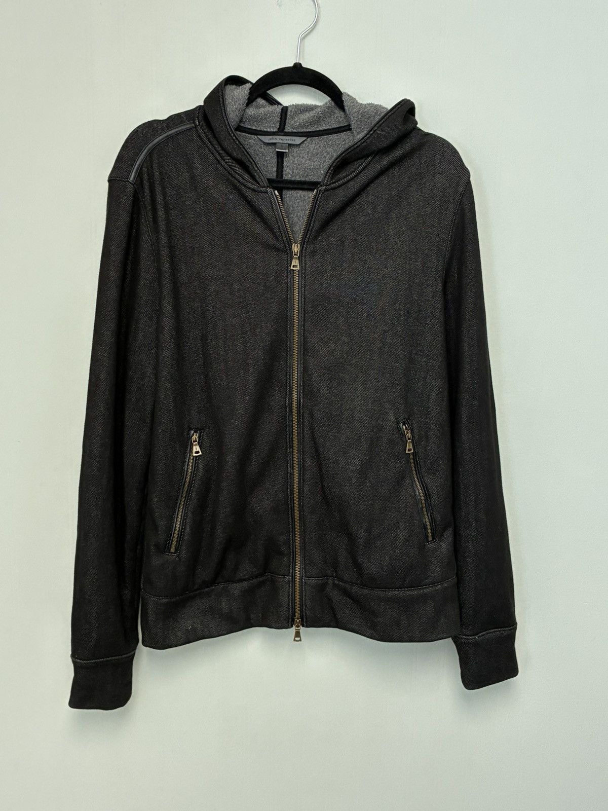 John Varvatos Zip-Up leather trim Hoodie medium. Size US M / EU 48-50 / 2 - 2 Thumbnail