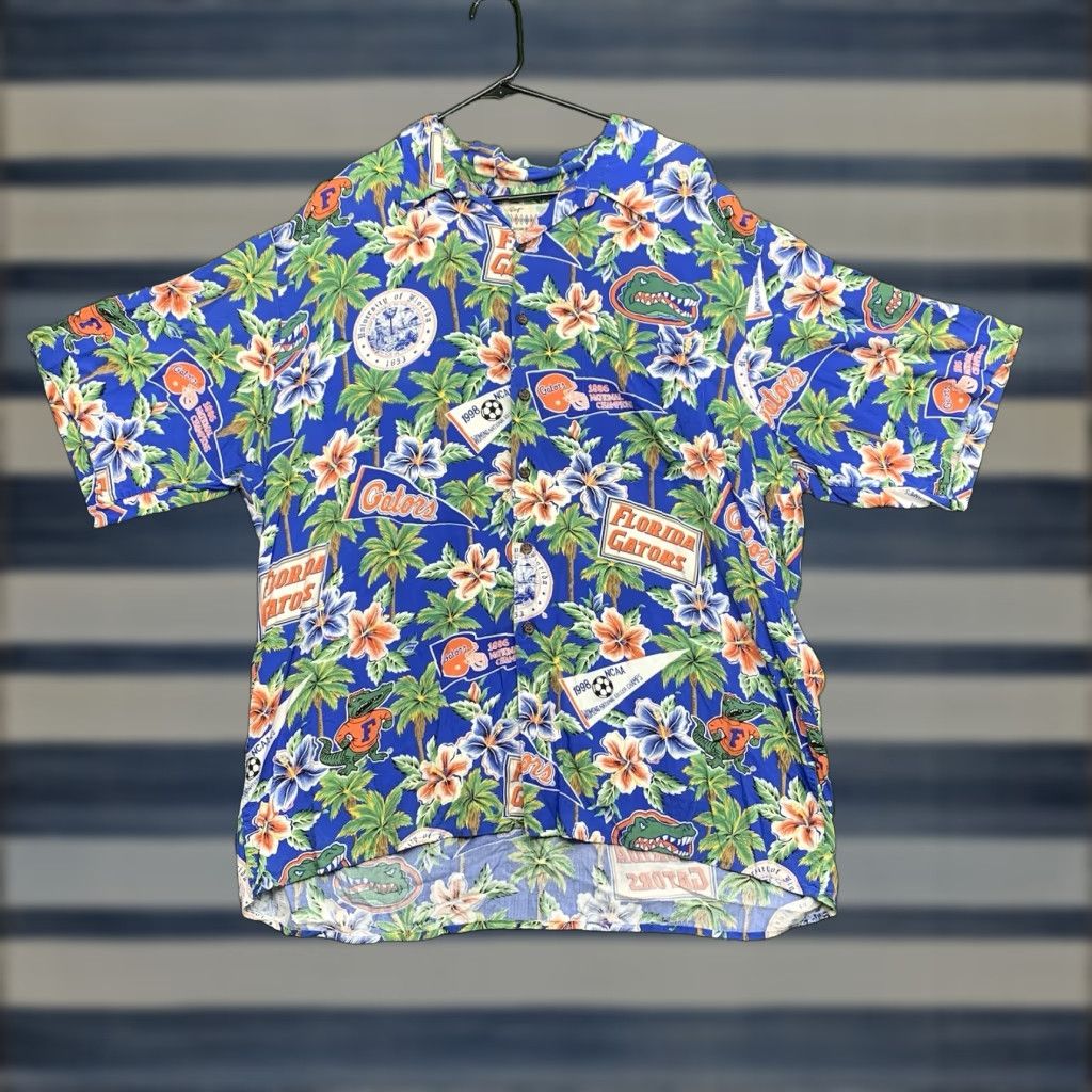 Vintage Reyn Spooner Men's Hawaiian Shirt 2XL Short Sleeve Button-Up Blue Floral Tropical