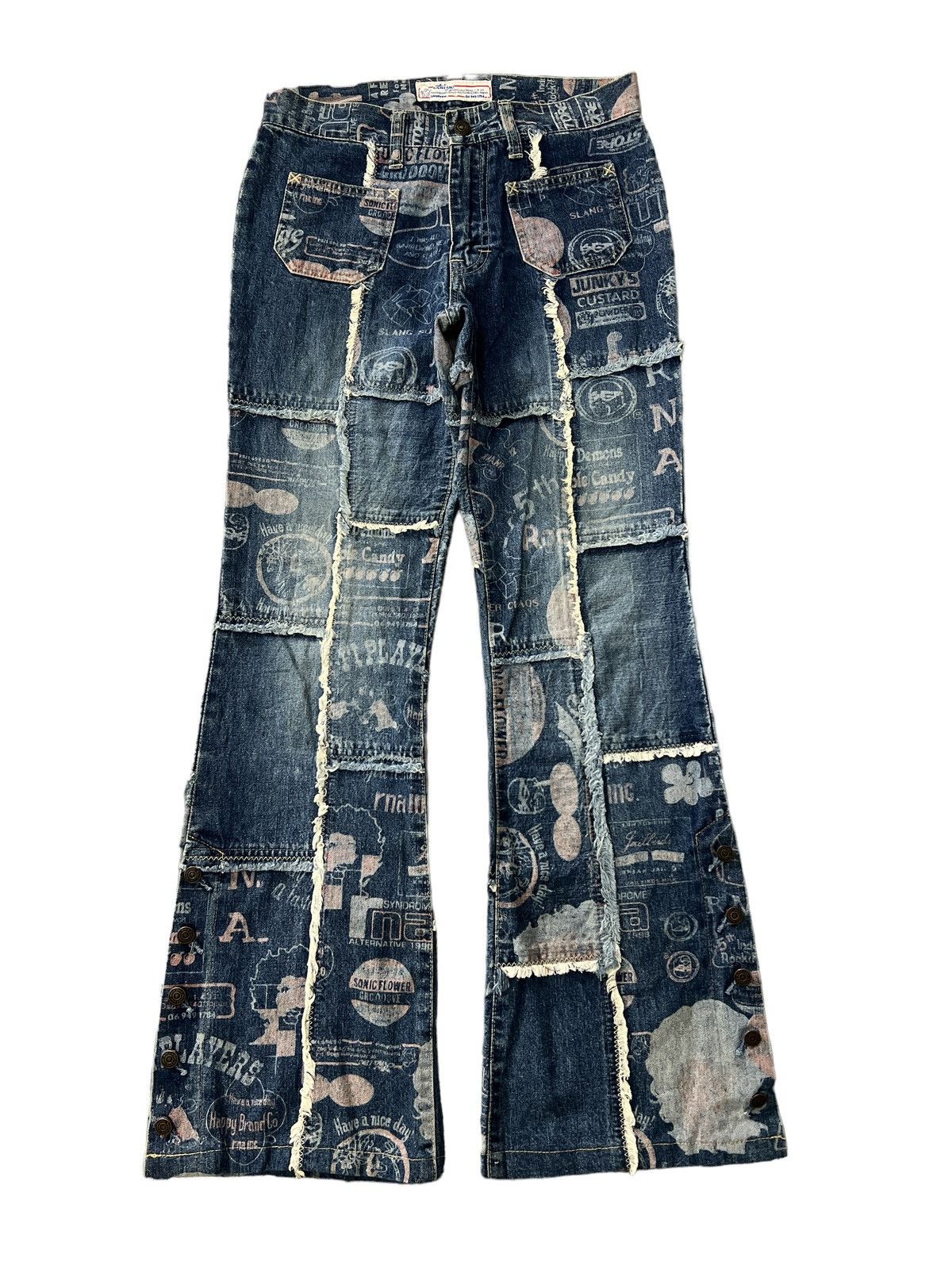 If Six Was Nine FLARED💥RNA PATCHWORK DISTRESSED DENIM PANT Size US 28 / EU 44 - 6 Thumbnail