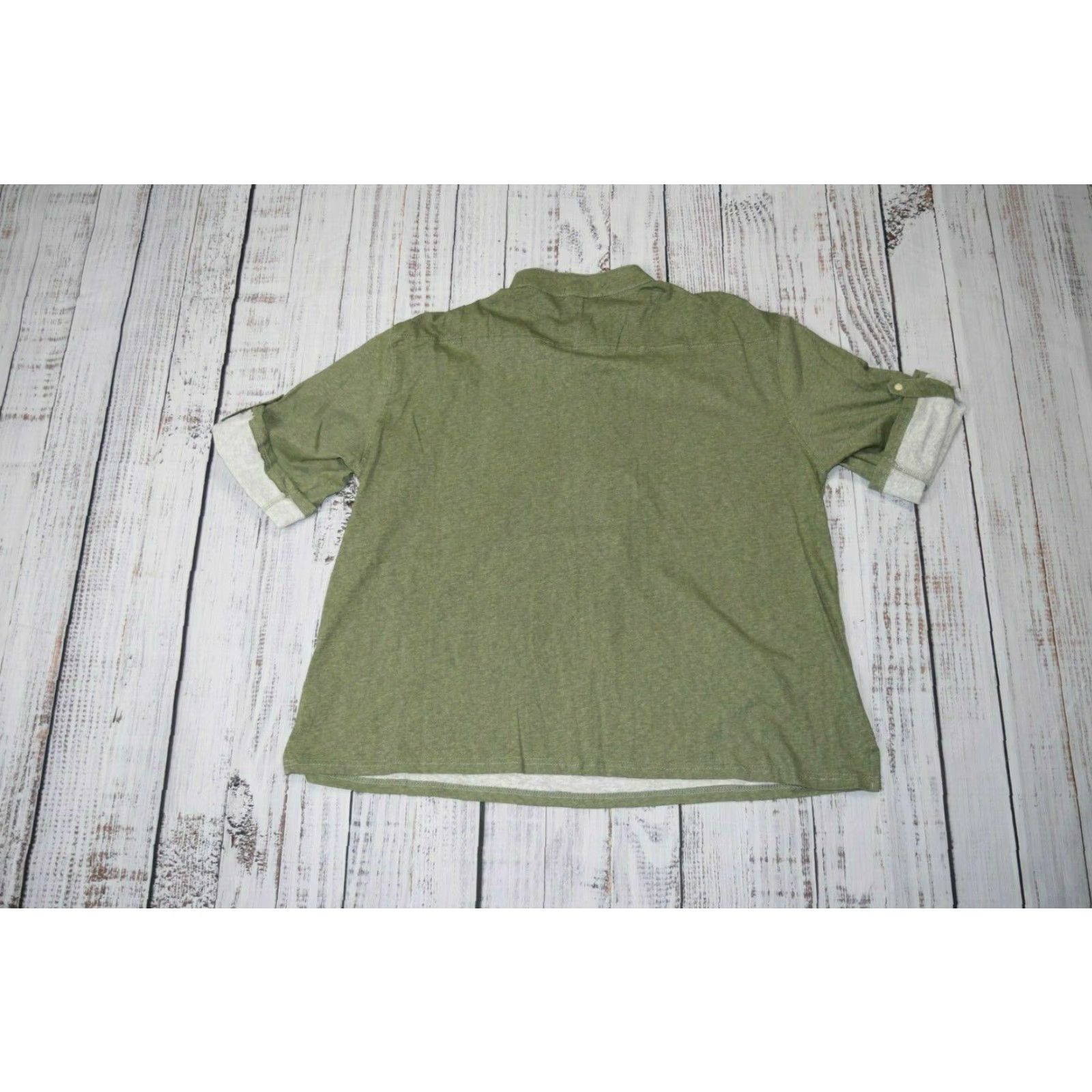 Vintage Reverb Shirt Moss Green Linen Blend Button-Down XL Adult Short Sleeve Button-Up Collar: Band Collar, Linen, Cotton Blend, Relaxed Fit Men’s XL Green Size US XL / EU 56 / 4 - 4 Thumbnail