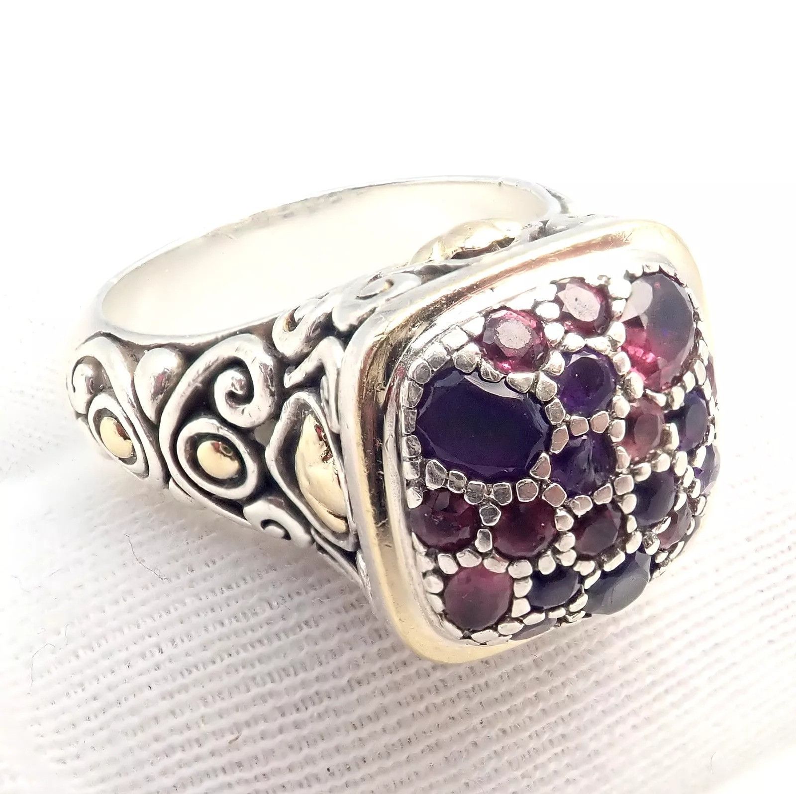 John Hardy Silver 18k Yellow Gold Lava Fire Amethyst Tourmaline Ring Size ONE SIZE - 8 Thumbnail