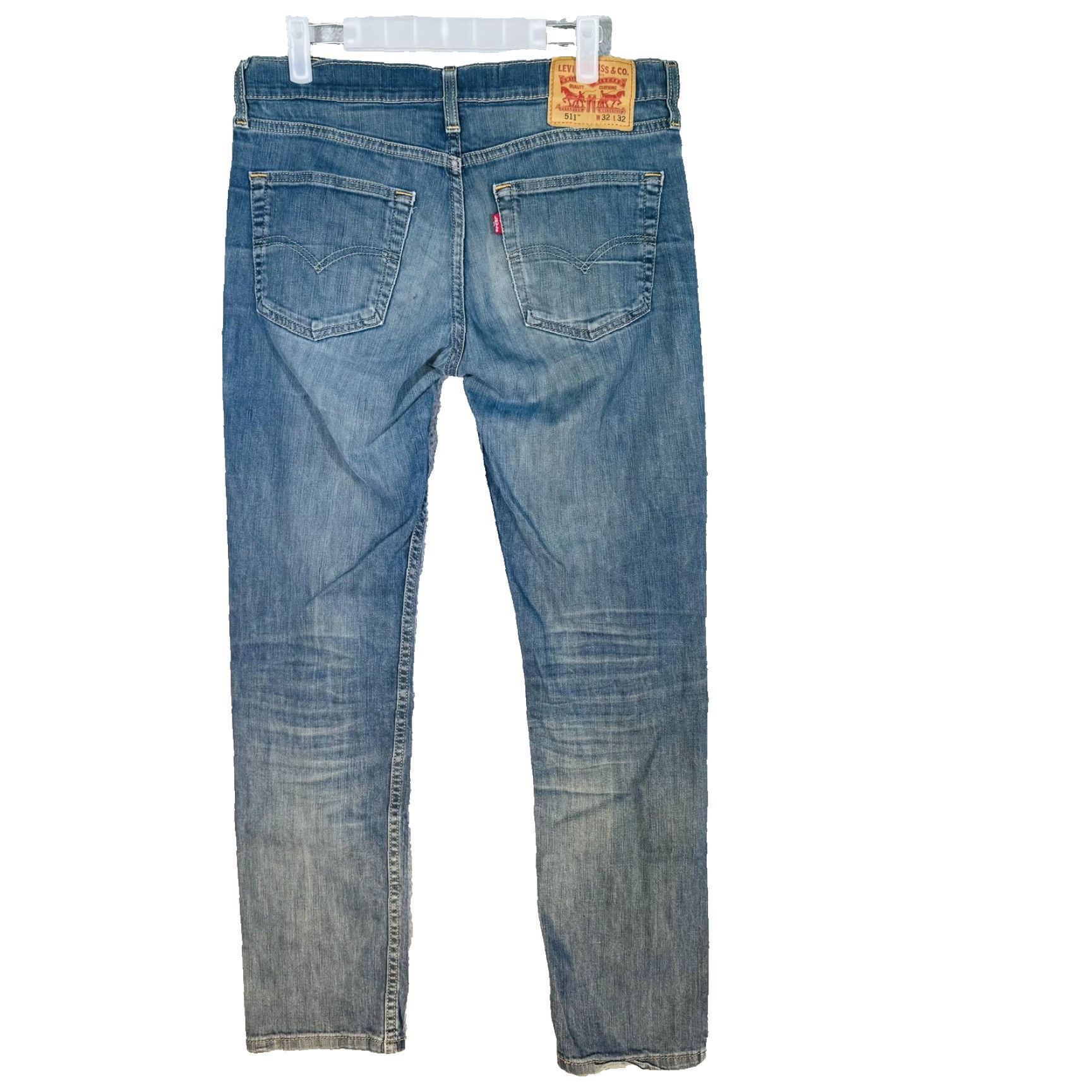 Levi's Levi's 511 Jeans Mens 32x32 Blue Light Wash Slim Tapered Denim Zip Fly Stretch Size US 32 / EU 48 - 2 Thumbnail