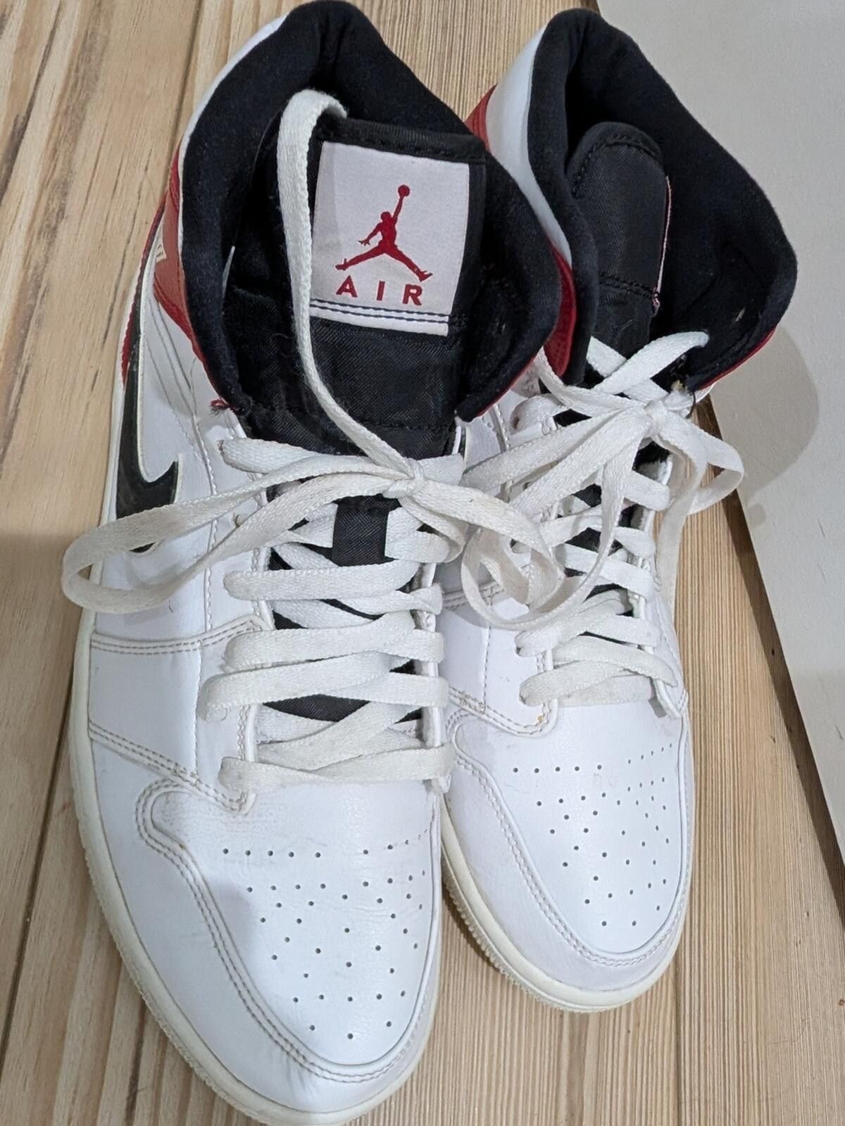Jordan Brand Nike Air Jordan 1 Mid White Black Red Size US 11.5 / EU 44-45 - 7 Thumbnail