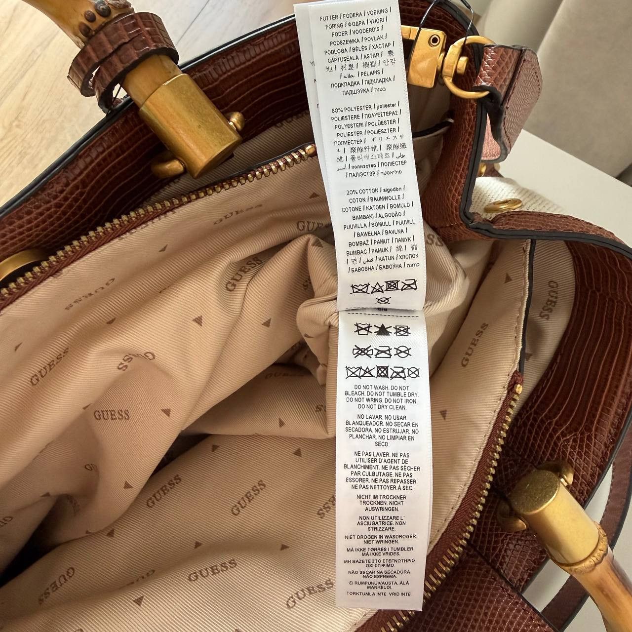 Guess Guess Zabry Bamboo Satchel Large Beige Brown Bag New Size ONE SIZE - 17 Thumbnail