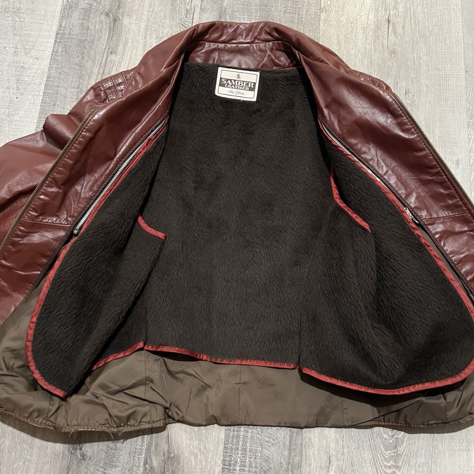 Vintage VTG 60s Samber Leather New York Fur Liner Full Zip Oxblood Size US M / EU 48-50 / 2 - 4 Thumbnail
