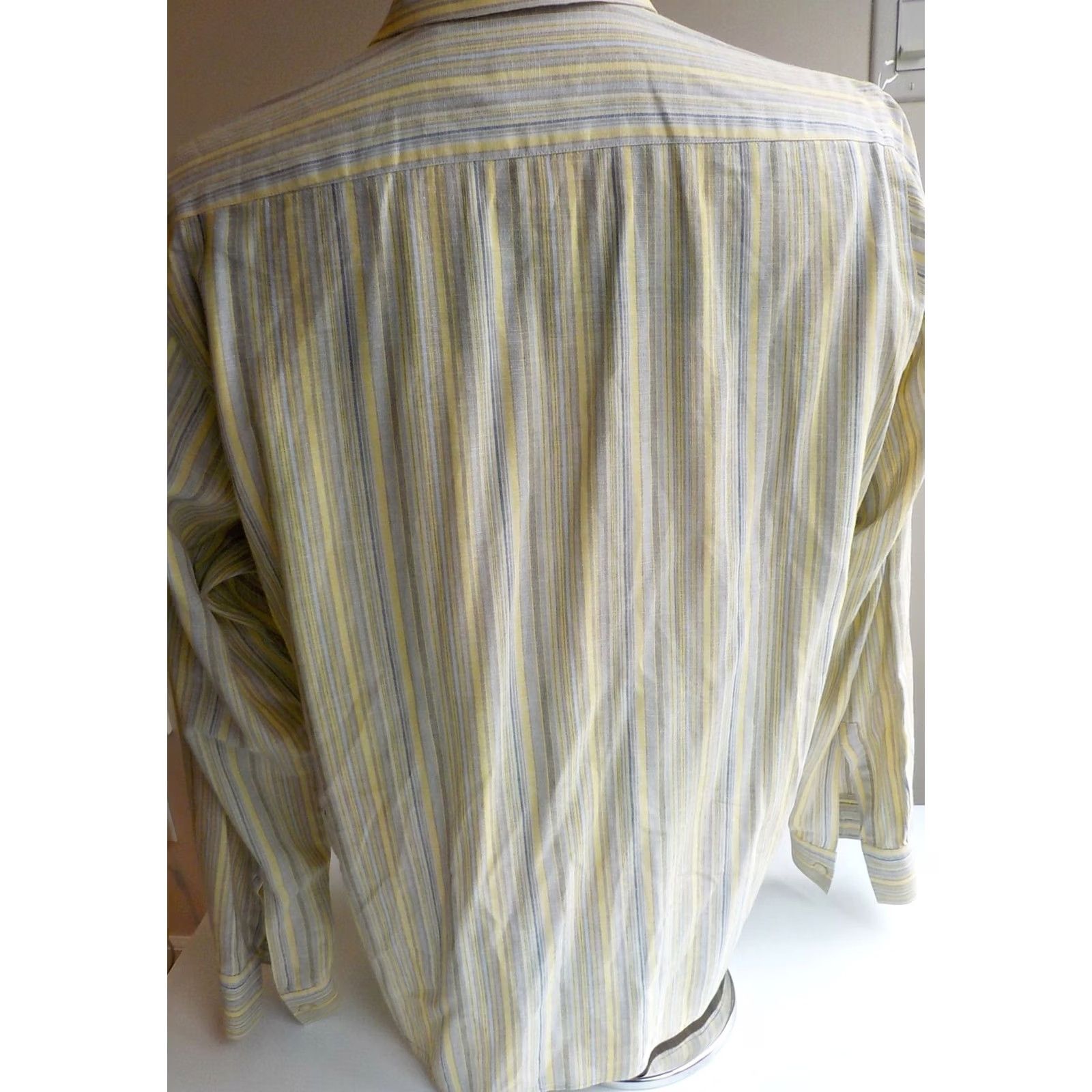 Hugo Boss Hugo Boss LS Shirt Large Yellow/Gray/Blue Cotton Linen Striped Mens Size US L / EU 52-54 / 3 - 3 Thumbnail