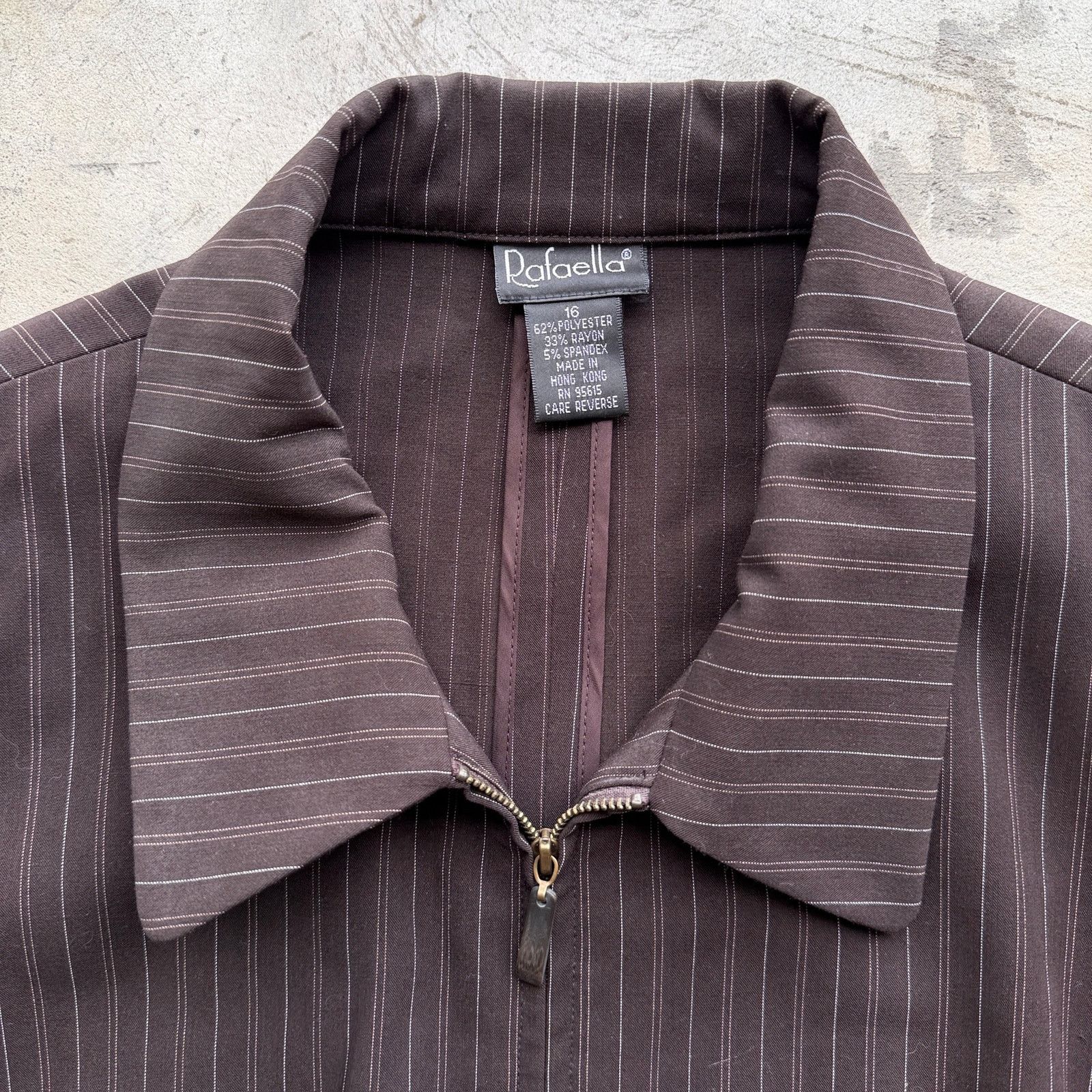 Other Vtg y2k early 2000s crop fit work zip up pinstriped jacket Size L / US 10 / IT 46 - 3 Thumbnail