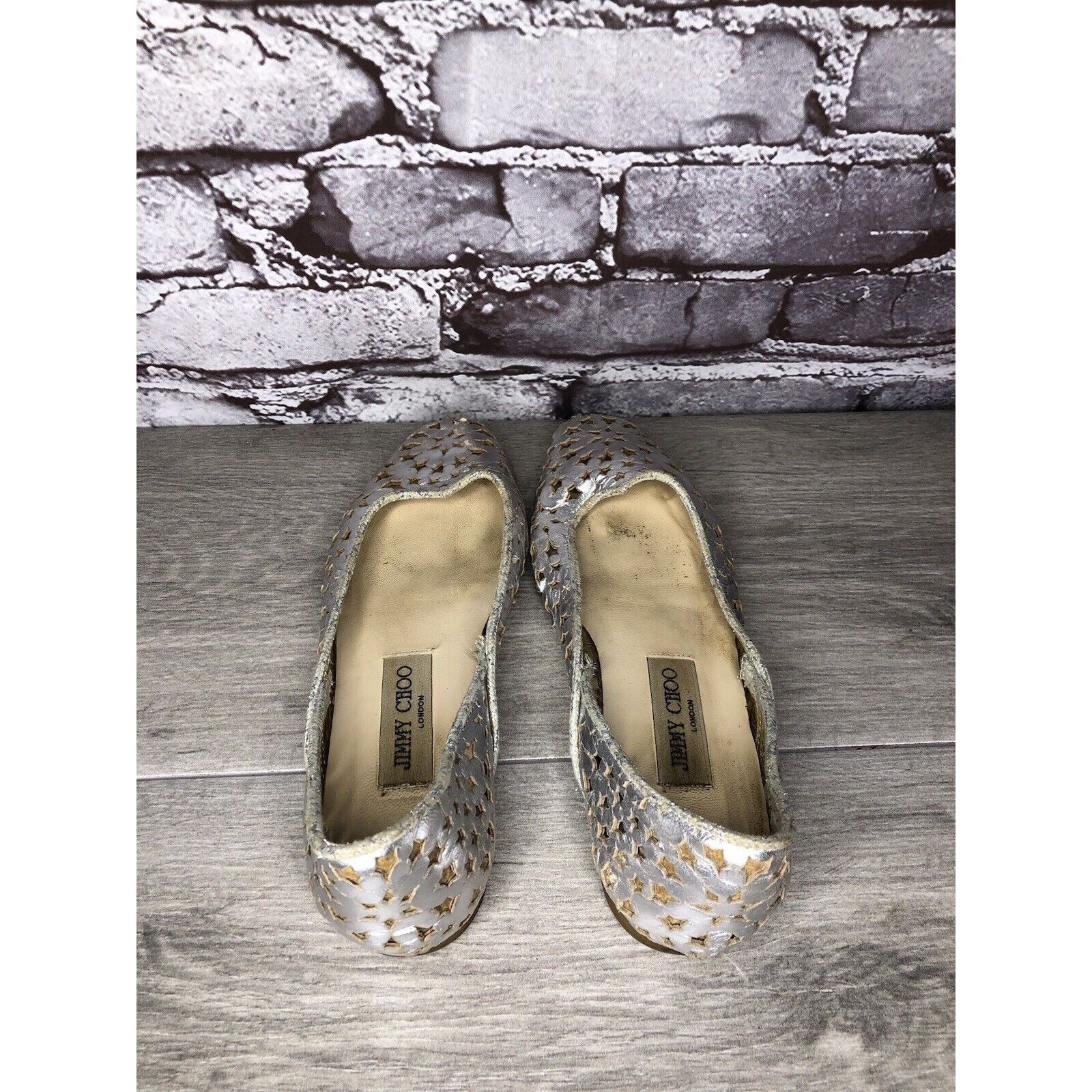 Jimmy Choo Jimmy Choo Metallic Silver Leather Cut Out Loafer Flats Wome Size US 7 / IT 37 - 17 Thumbnail