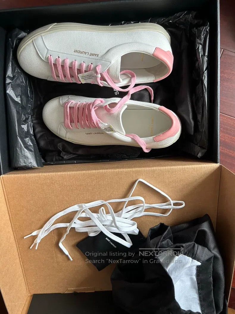 Saint Laurent Paris Saint Laurent Paris Casual Shoes, White Shoes with Pink La Size US 7 / EU 40 - 1 Preview