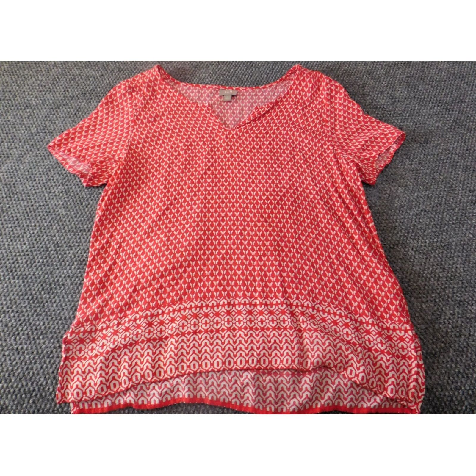 J. Jill J. Jill Blouse Shirt Womens Small Petite Red V-Neck Plaid Cap Sleeve Pullover Designer Button Casual Regular Fit Size L / US 10 / IT 46 - 2 Thumbnail