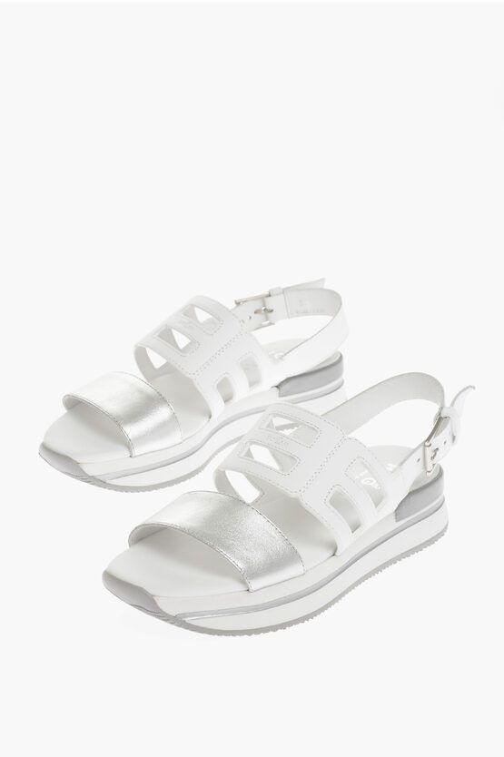 image of Hogan Leather Sandals With Cut Out Logo in White, Women's (Size 5)