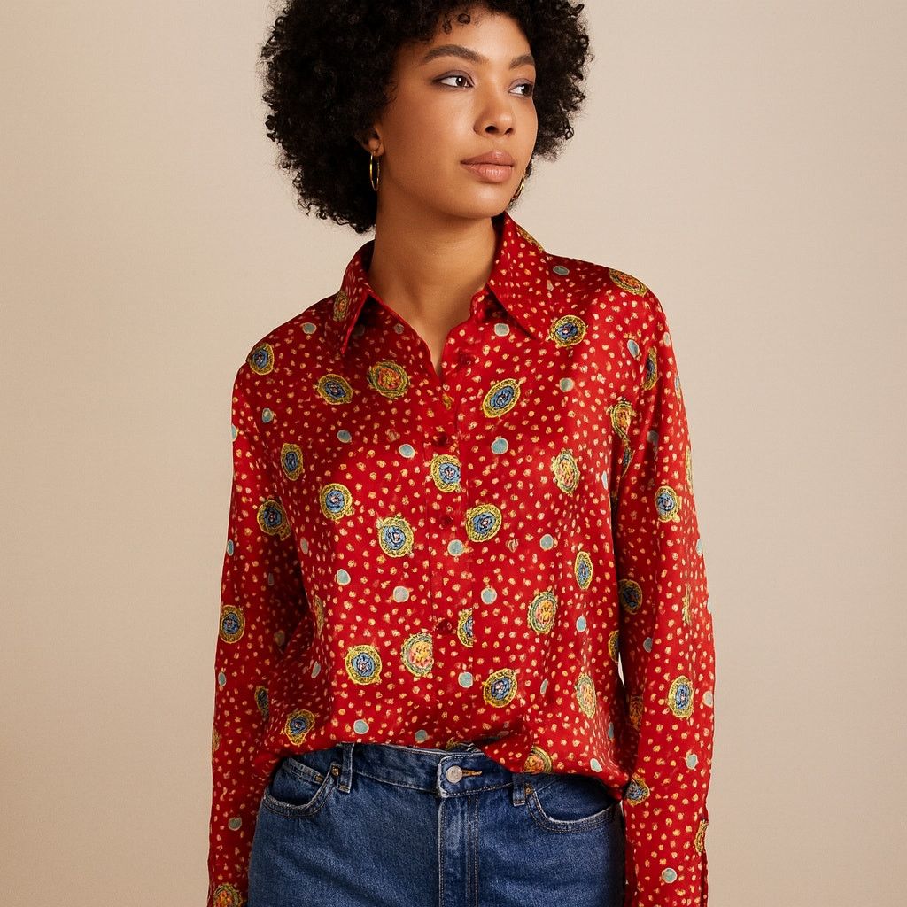Vintage Vintage 1980s Counterparts Polka Dot Satin Blouse XL 14 Size XL / US 12-14 / IT 48-50 - 1 Thumbnail