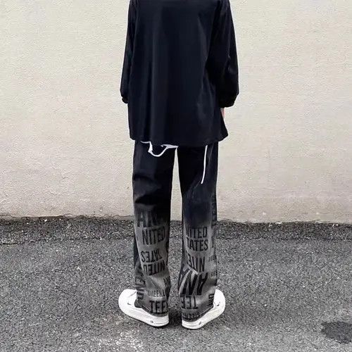 Jean High Street Washed Distressed Gradient Letter Print Jeans Size US 30 / EU 46 - 3 Thumbnail