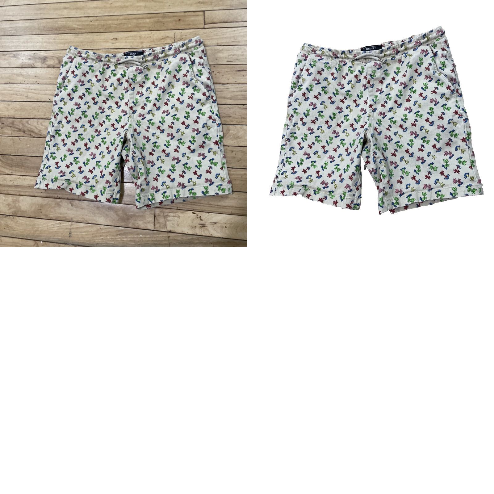 Forever 21 FOREVER 21 Shorts Men L 33 Palm Tree Graphic Abstract 90s Drawstring Stretch Multicolor Beige Size US 33 - 8 Thumbnail